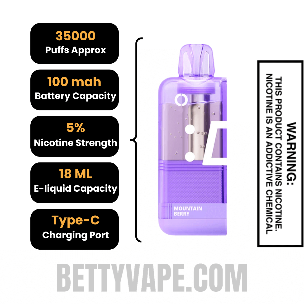 Mountain Berry Off Stamp X Cube Crystal Cube 35K Vape Pod Specifications