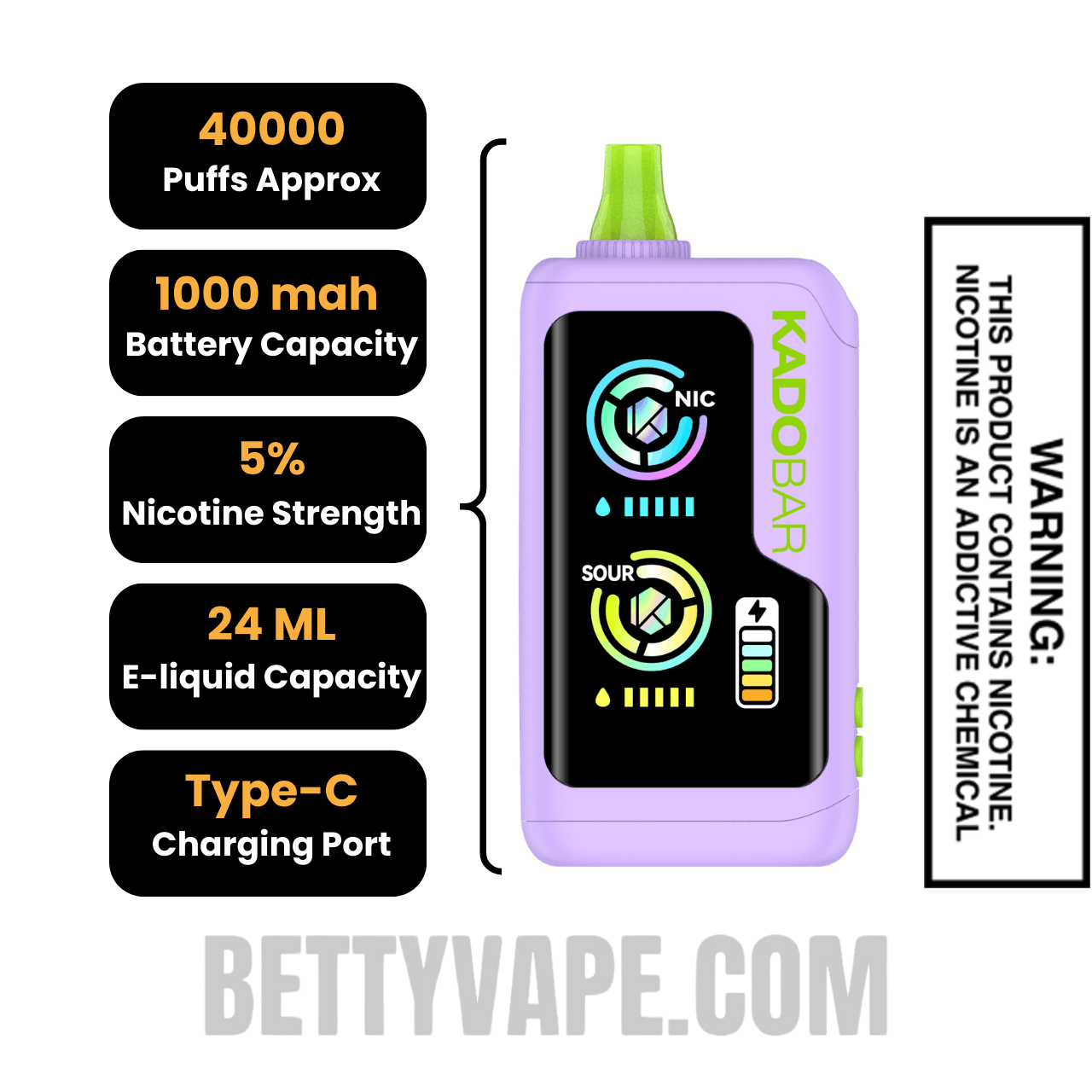 Sour Fcuking Fab Kado Bar NI40K Sour-Nic Control Disposable Vape Specifications