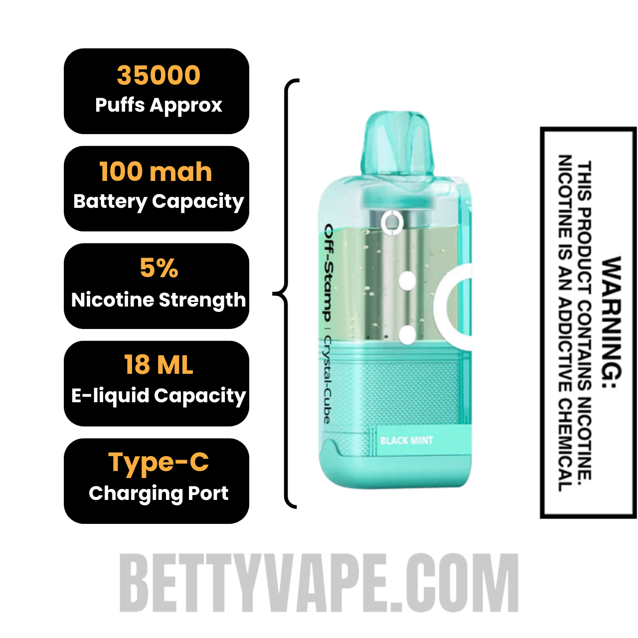Black Mint Off Stamp X Cube Crystal Cube 35K Vape Pod Specifications