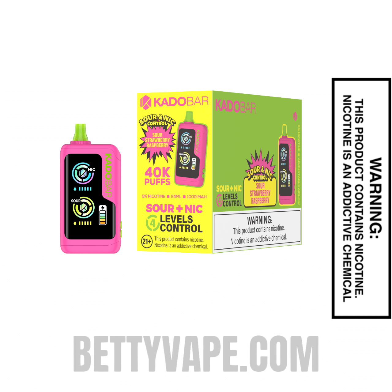 Sour Strawberry Raspberry Kado Bar NI40K Sour-Nic Control Disposable Vape With Bundle Pack