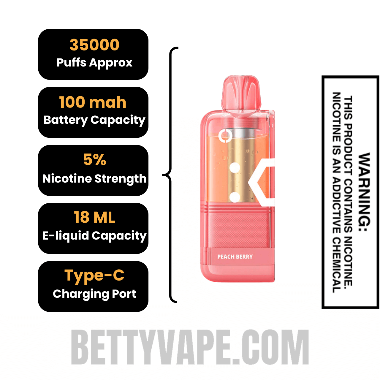 Peach Berry Off Stamp X Cube Crystal Cube 35K Vape Pod Specifications