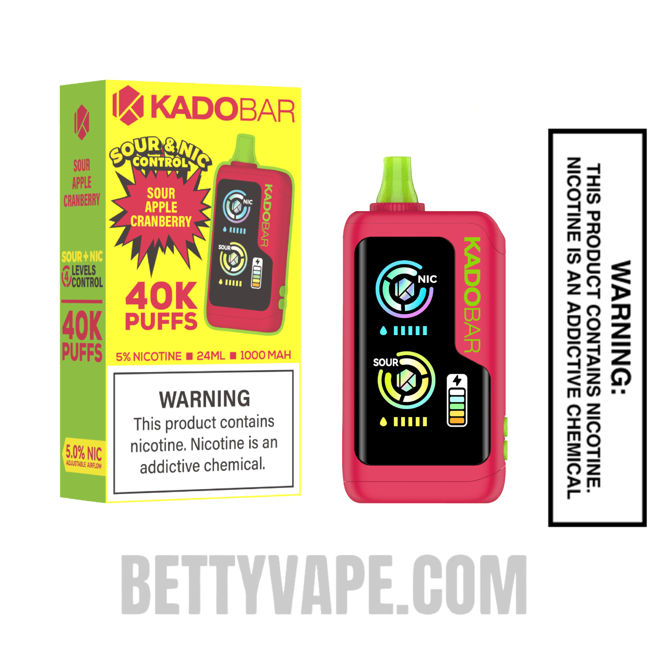 Sour Apple Cranberry Kado Bar NI40K Sour-Nic Control Disposable Vape With Package Box