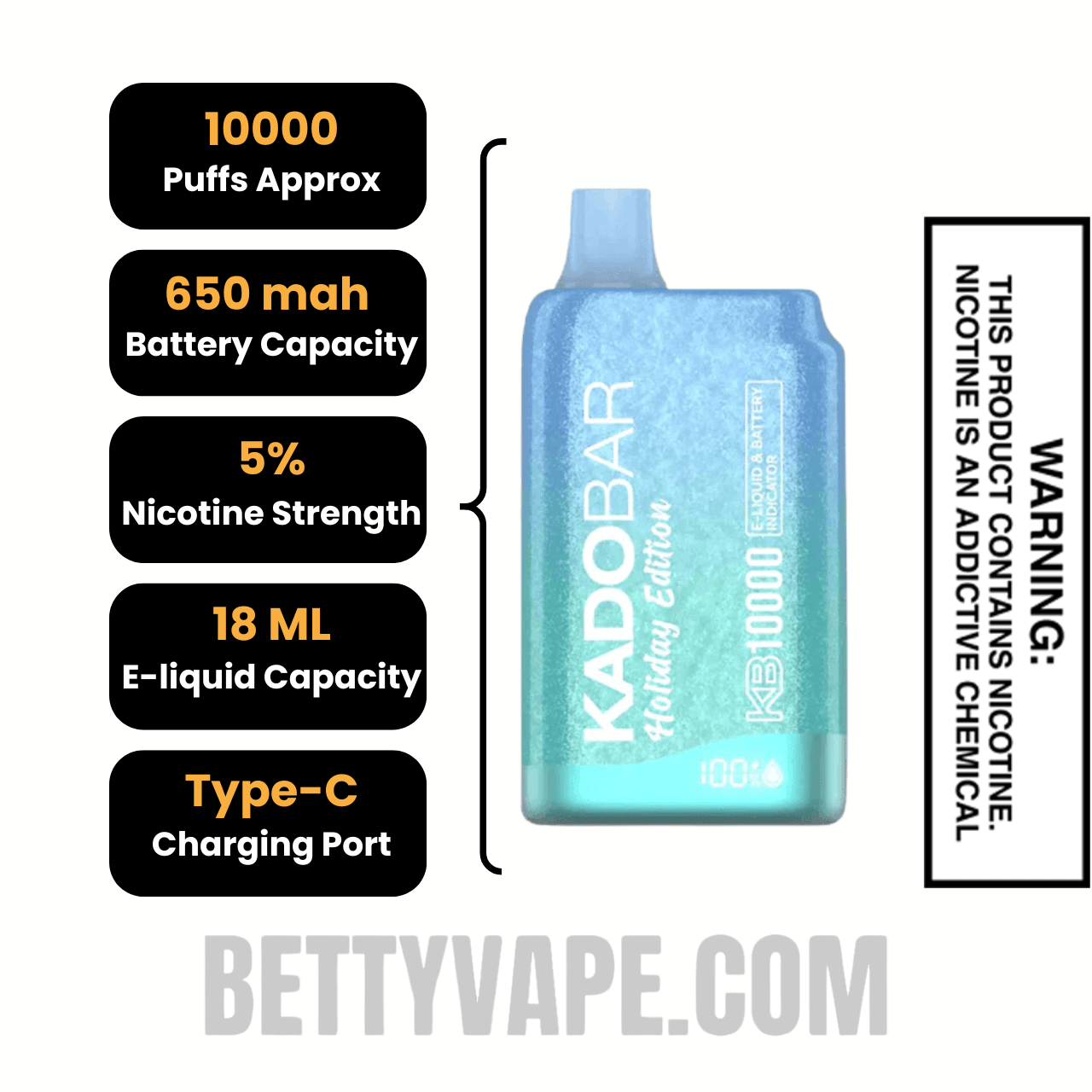 Blueberry Cake Kado Bar KB10000 Disposable Vape Specifications