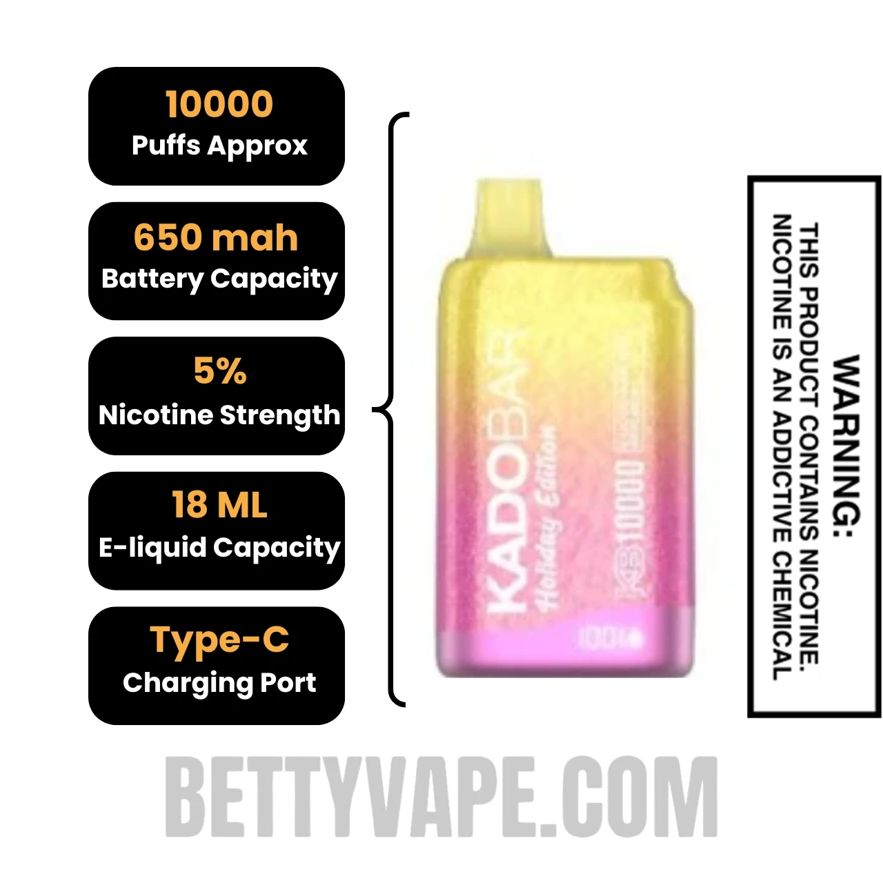 Banana Pudding Kado Bar KB10000 Disposable Vape Specifications