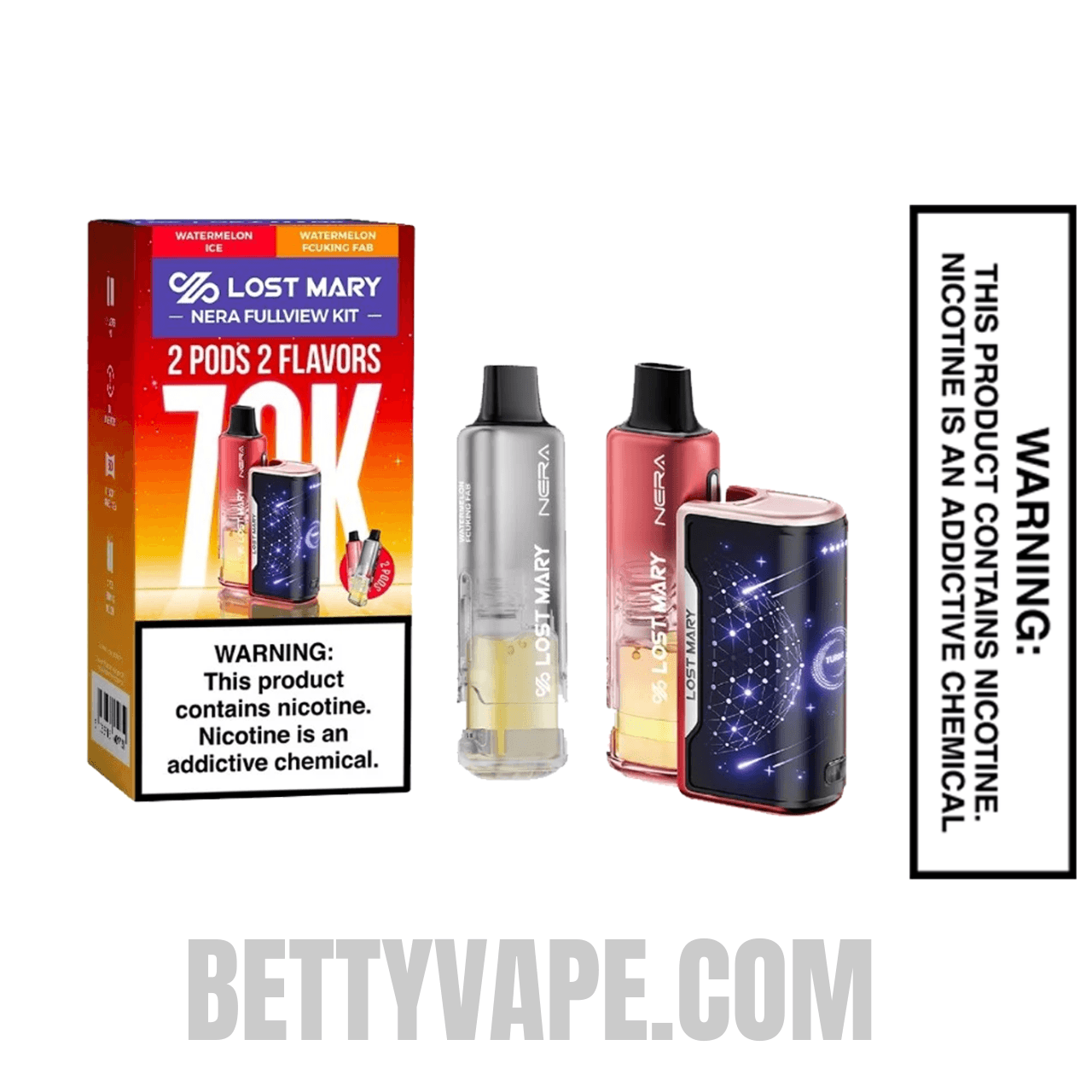 Watermelon Ice & Watermelon Fcuking Fab Lost Mary Nera Fullview 70K Disposable Vape Kit with package box