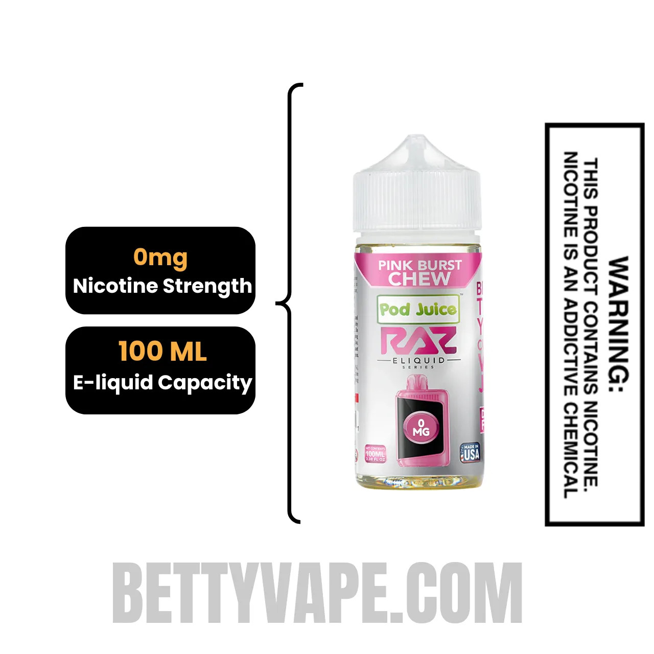 Pink Burst Chew Pod Juice X RAZ Vape Juice 100 ML Specifications