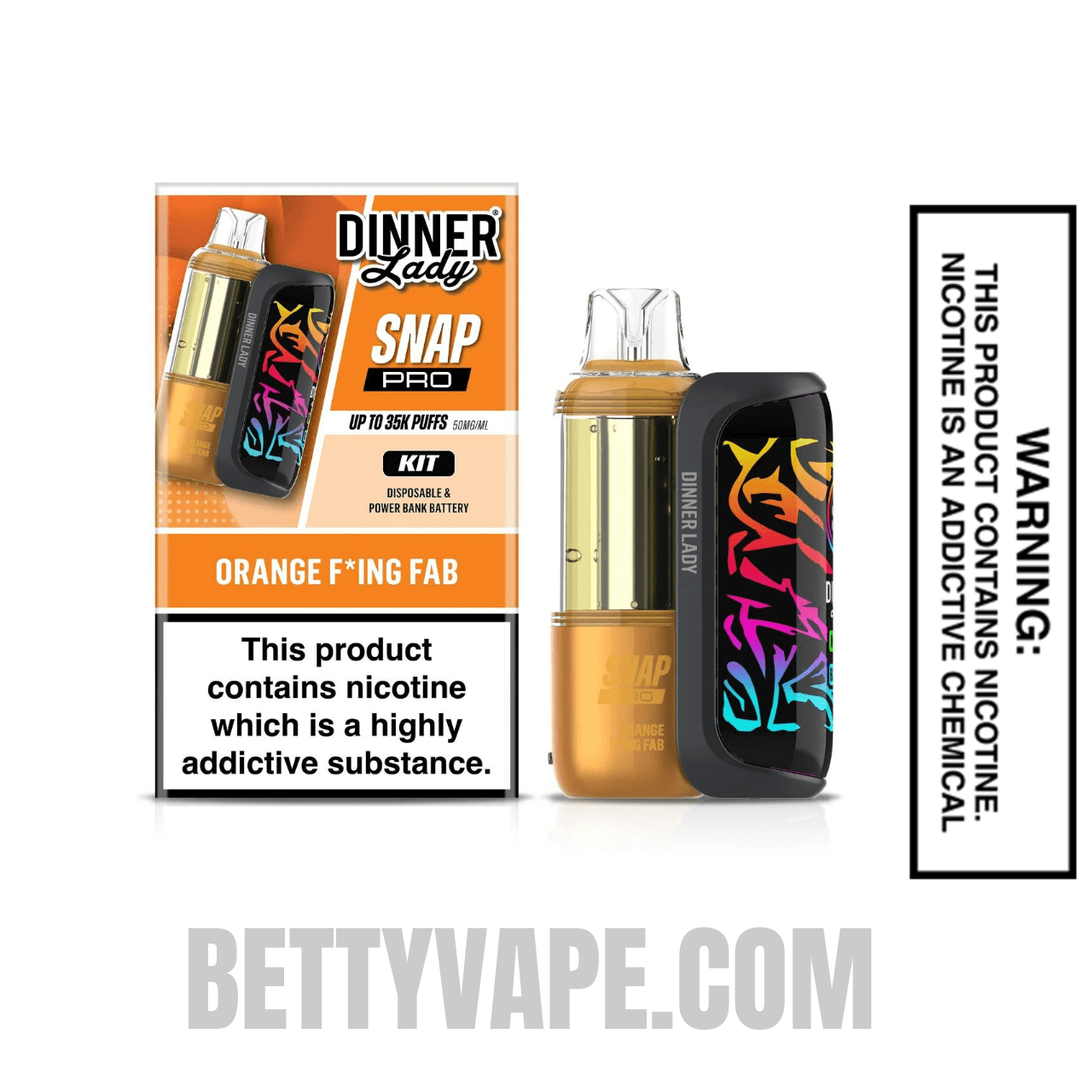 Orange F*king Fab Dinner Lady Snap Pro 35K Disposable Vape Kit With Package Box