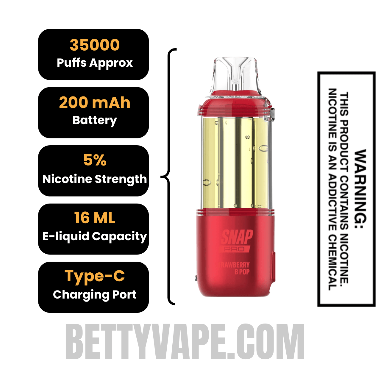 Strawberry B pop Dinner Lady Snap Pro 35K Disposable Vape Pod With Package Box