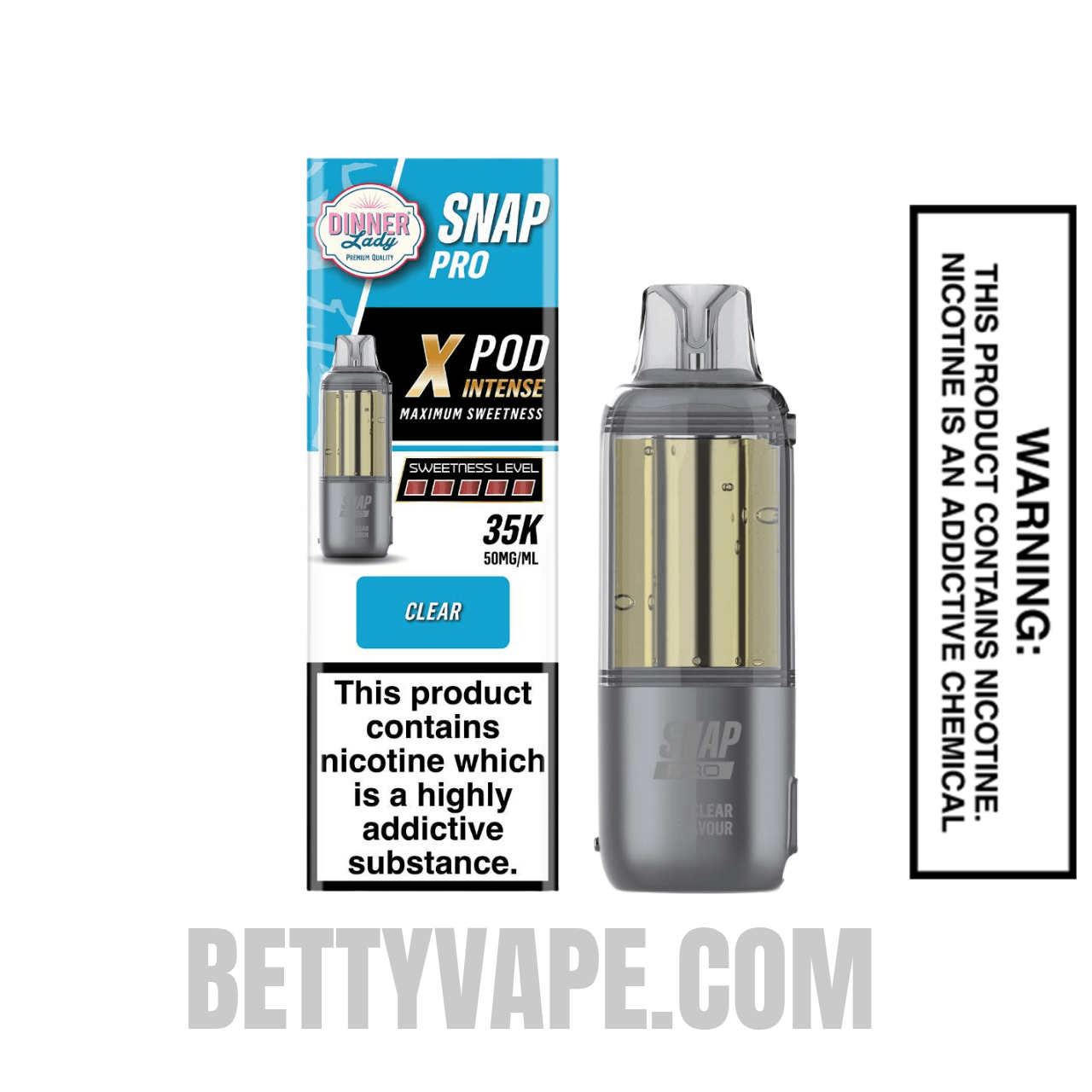 Clear Dinner Lady Snap Pro Intense 35K Pre-filled Replacement Pod With Package Box