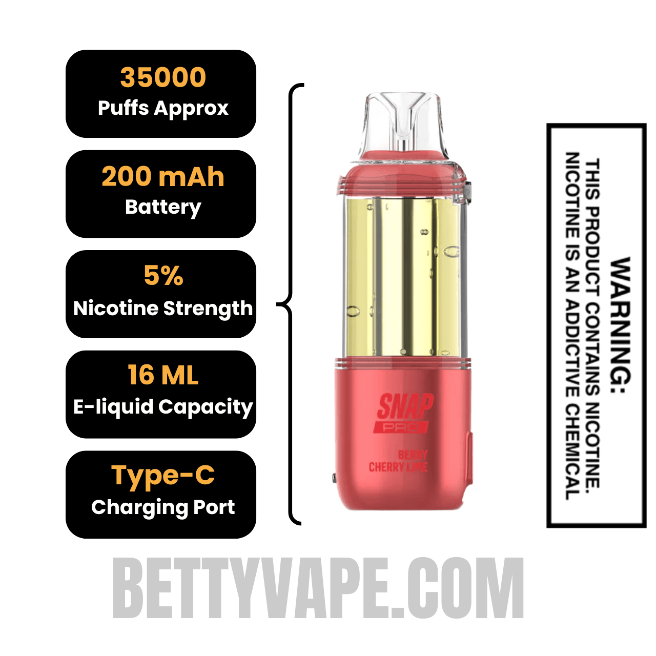 Berry Cherry Lime Dinner Lady Snap Pro 35K Disposable Vape Pod Specifications