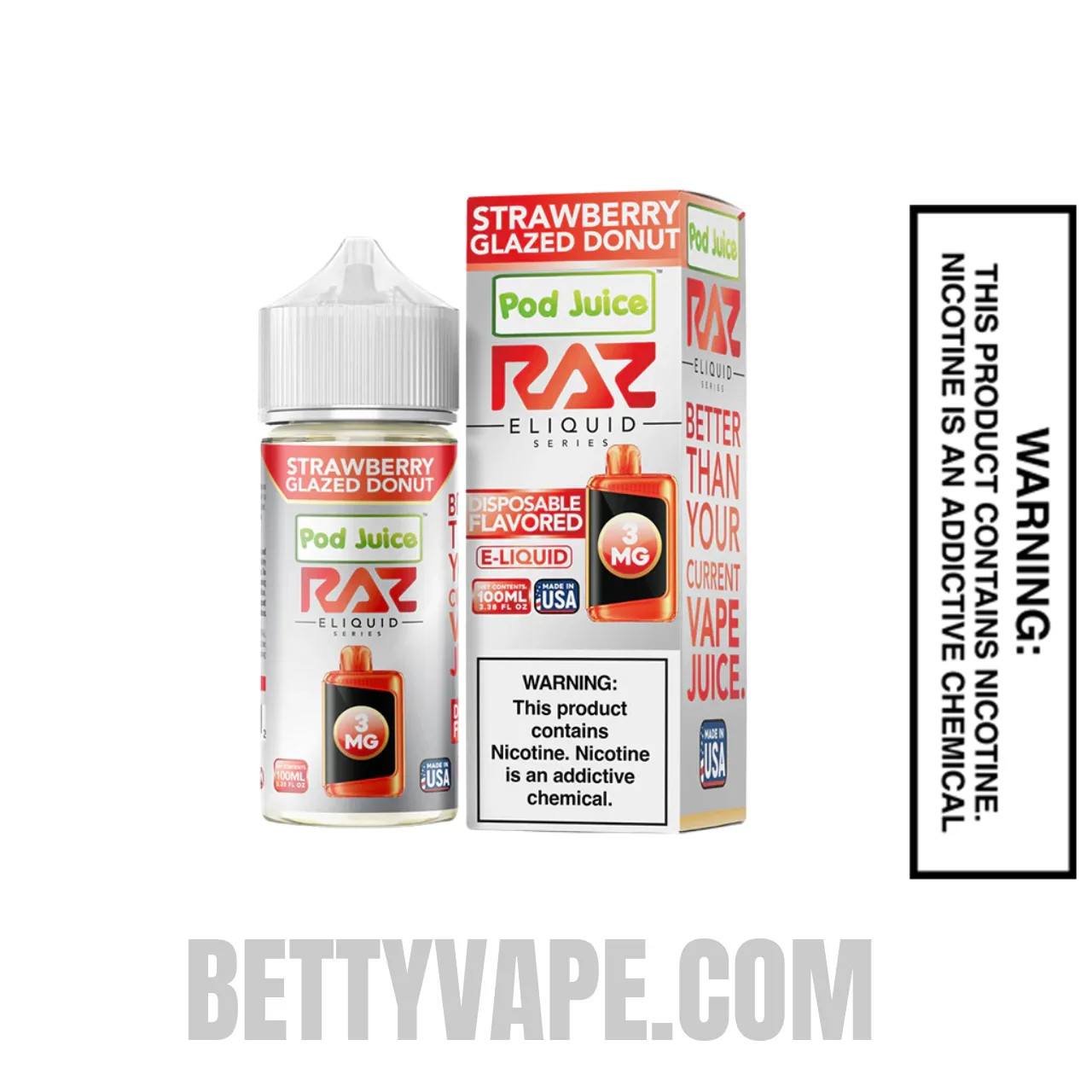 Strawberry Glazed Donut RAZ Vape Juice 100 ML -3Mg with package box