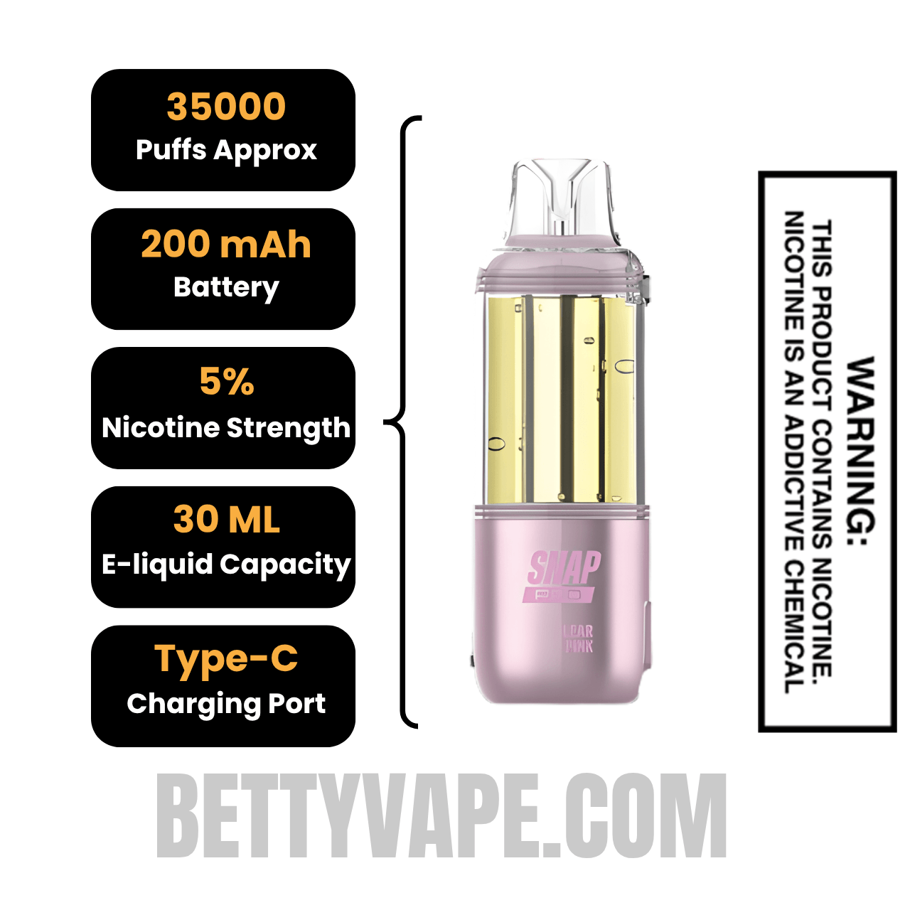 Clear Pink Dinner Lady Snap Pro Intense 35K Pre-filled Replacement Pod Specifications