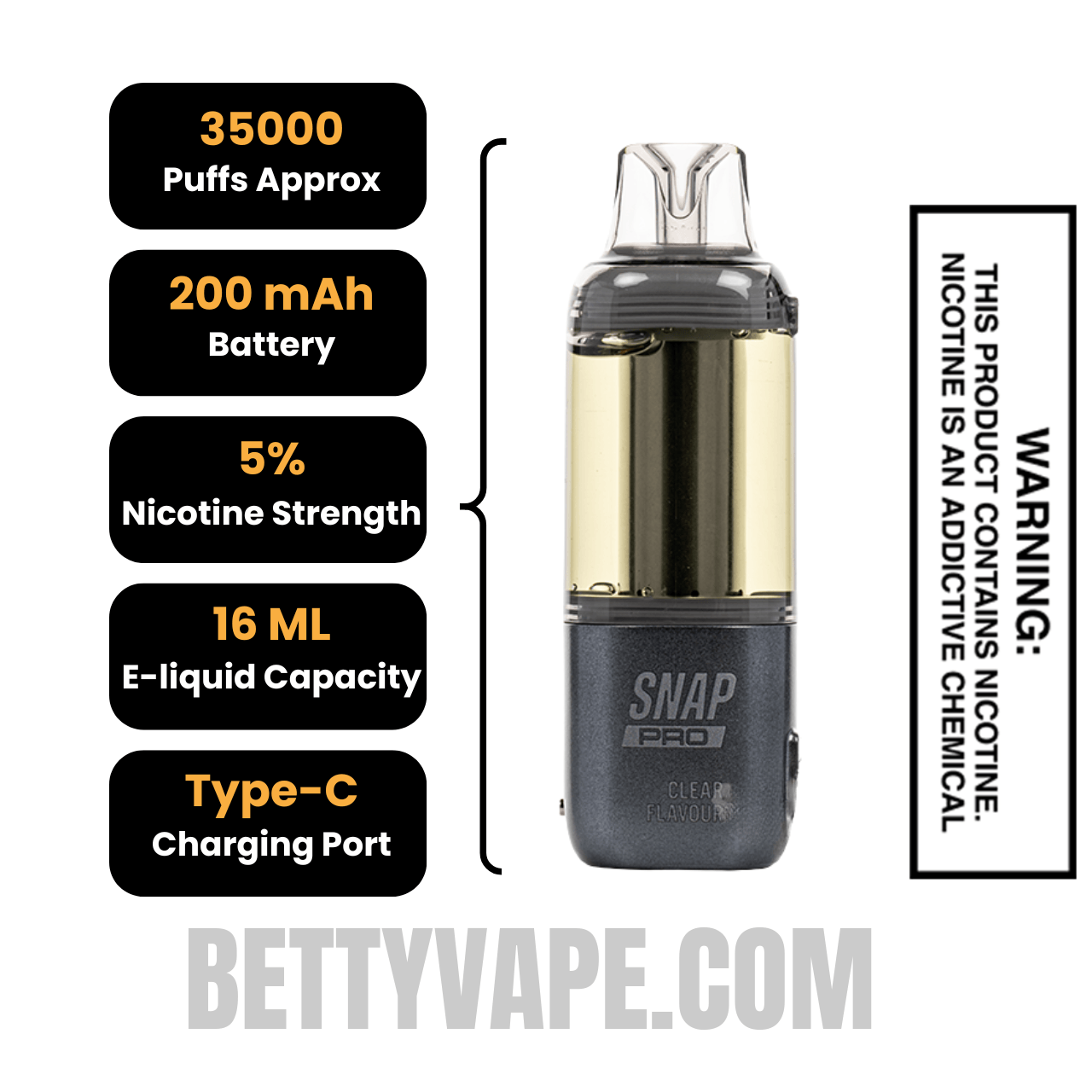 Clear Dinner Lady Snap Pro 35K Disposable Vape Pod Specifications