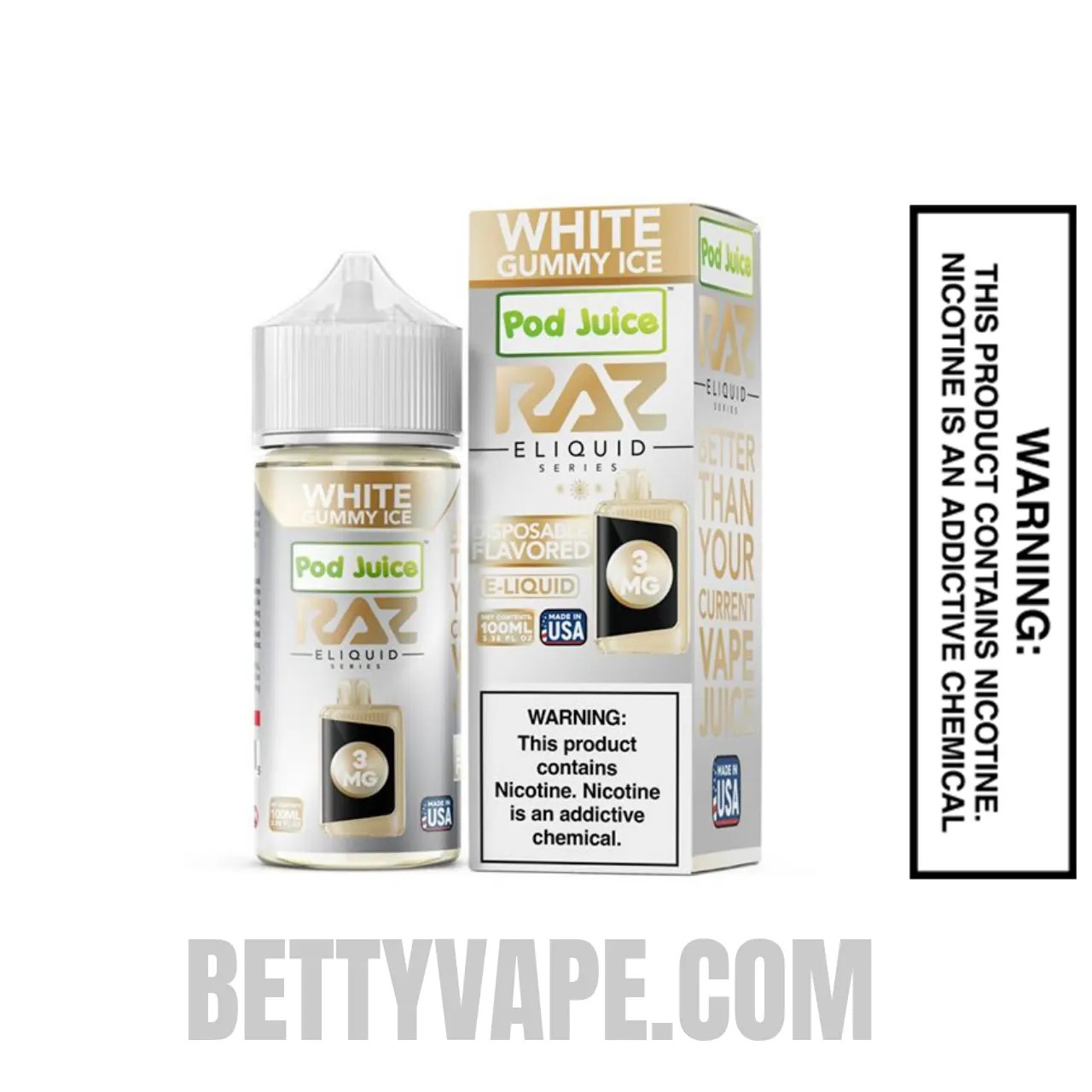 White Gummy Ice RAZ Vape Juice 100 ML -3MG with Package box