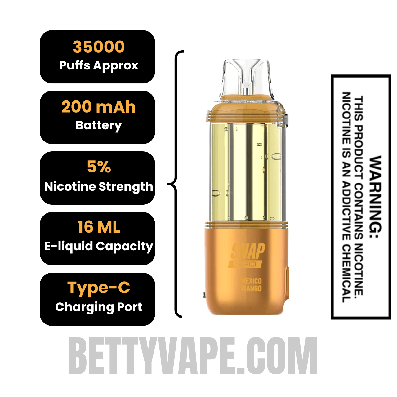 Mexico Mango Dinner Lady Snap Pro 35K Disposable Vape Pod Specifications