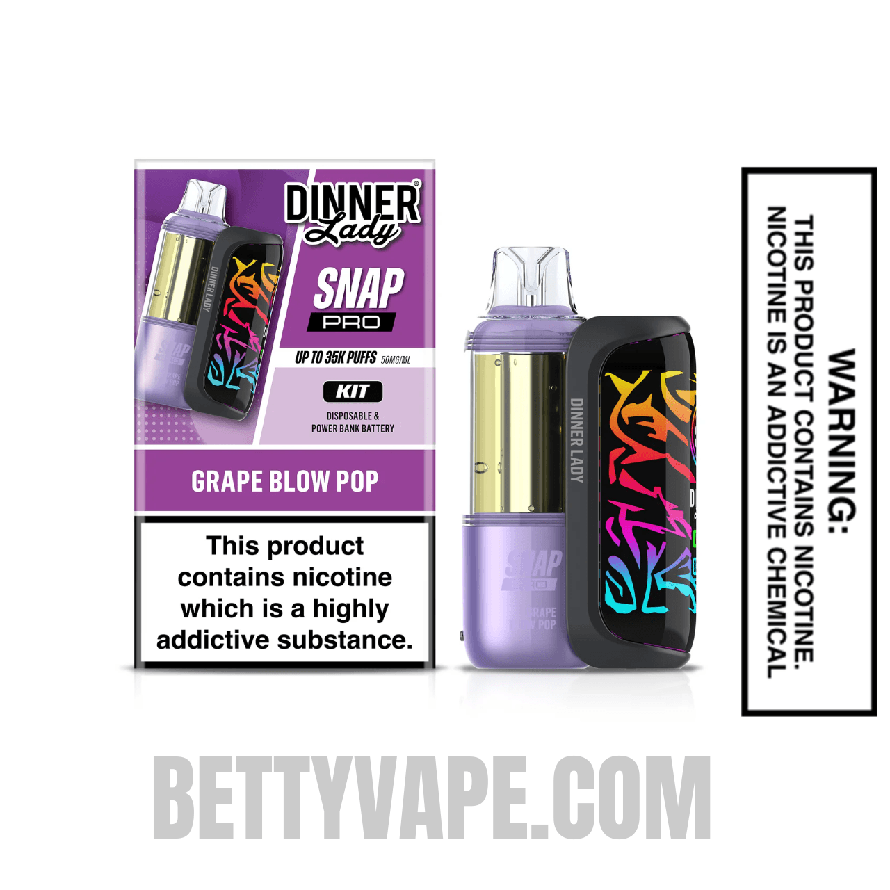 Grape Blow Pop Dinner Lady Snap Pro 35K Disposable Vape Kit With Package Box