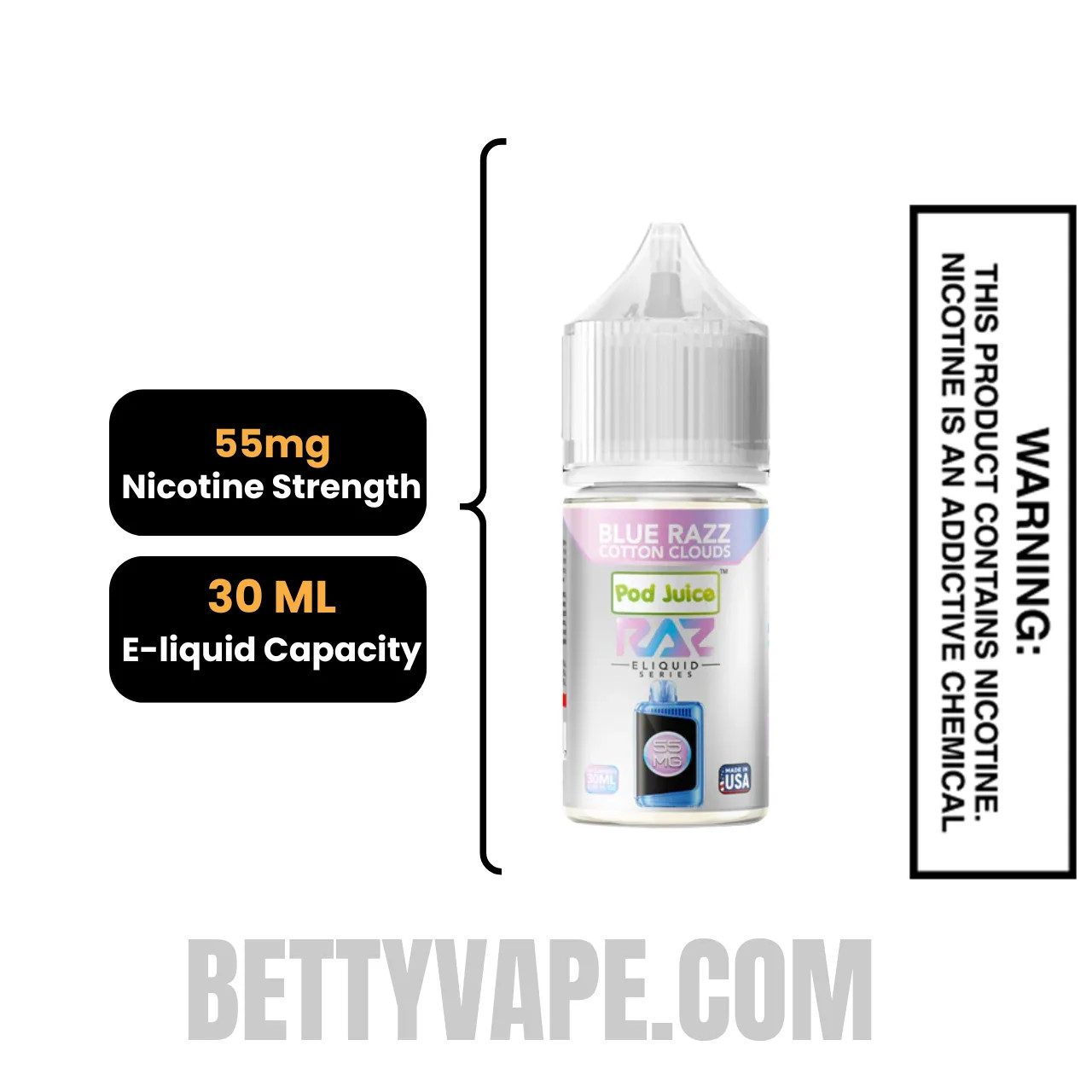 Blue Razz Cotton Clouds Pod Juice X RAZ Salt Nic juice 30 ML Specifications