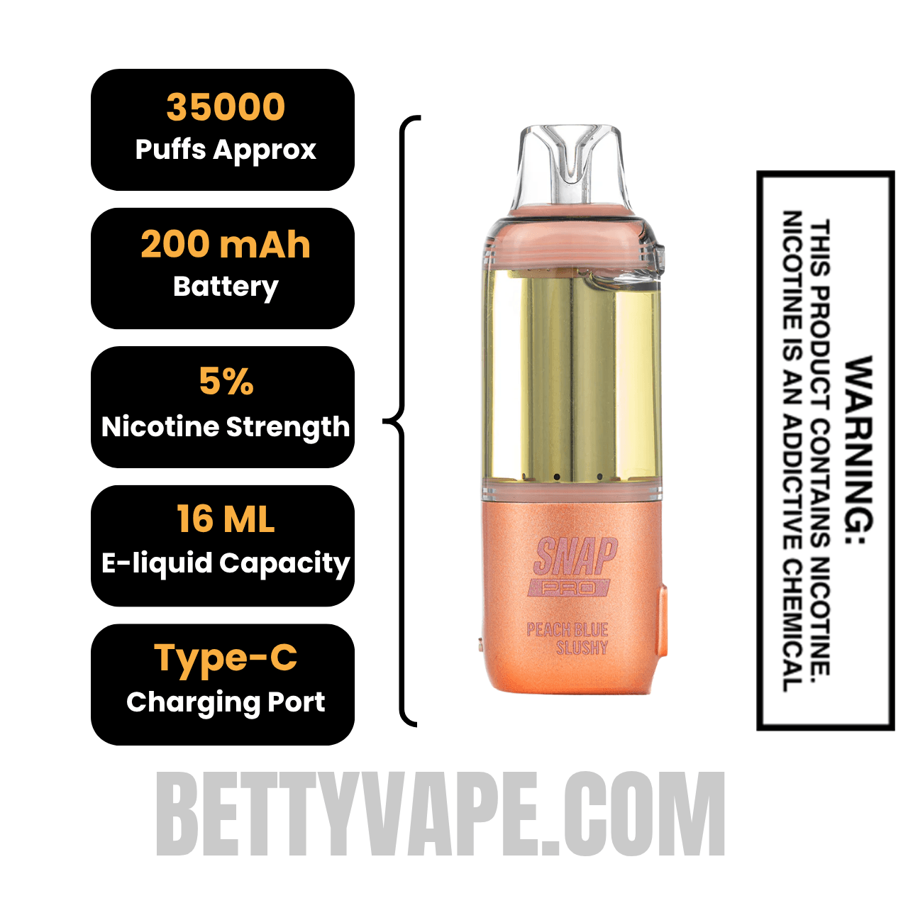 Peach Blue Slushy Dinner Lady Snap Pro Intense 35K Pre-filled Replacement Pod Specifications