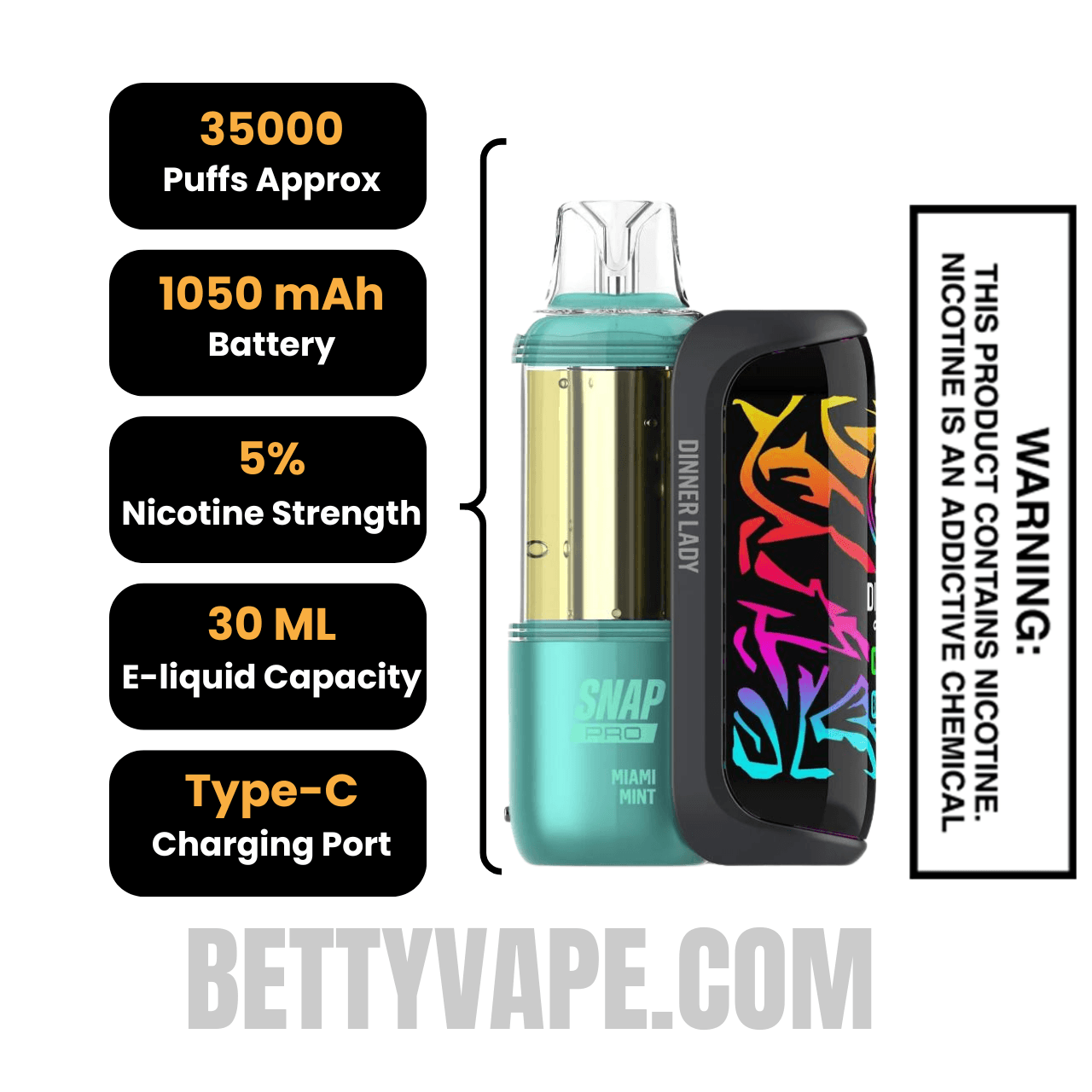 Miami Mint Dinner Lady Snap Pro 35K Disposable Vape Kit Specifications