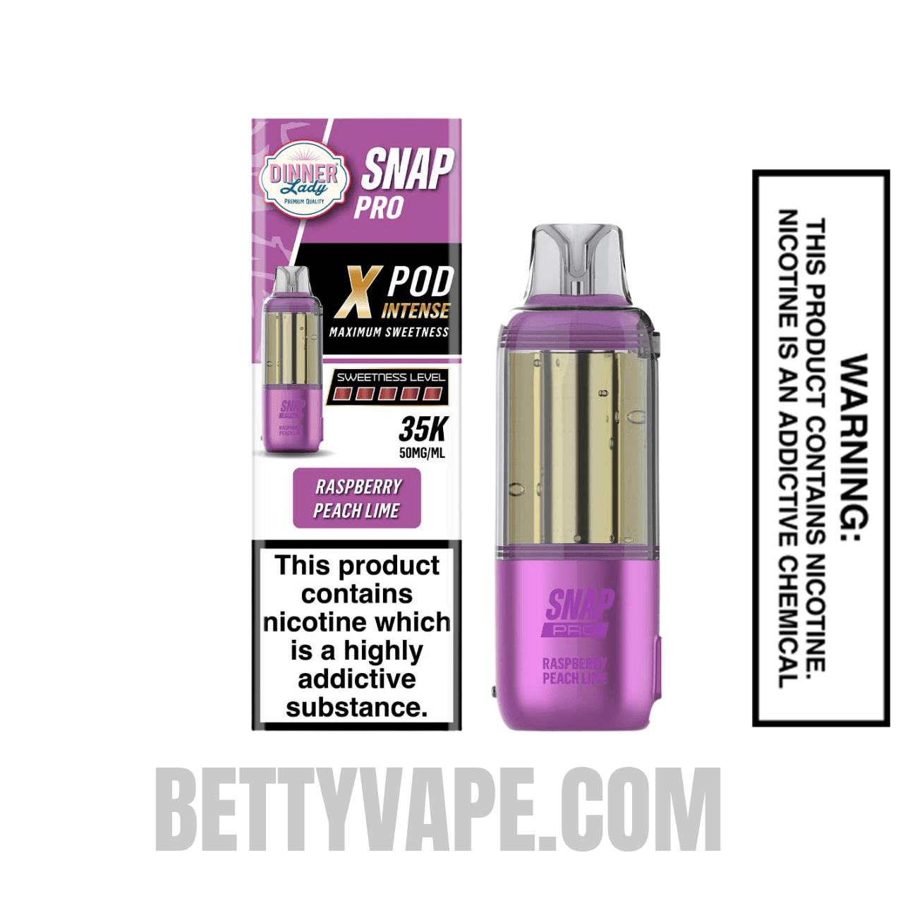 Raspberry Peach Lime Dinner Lady Snap Pro Intense 35K Pre-filled Replacement Pod With Package Box