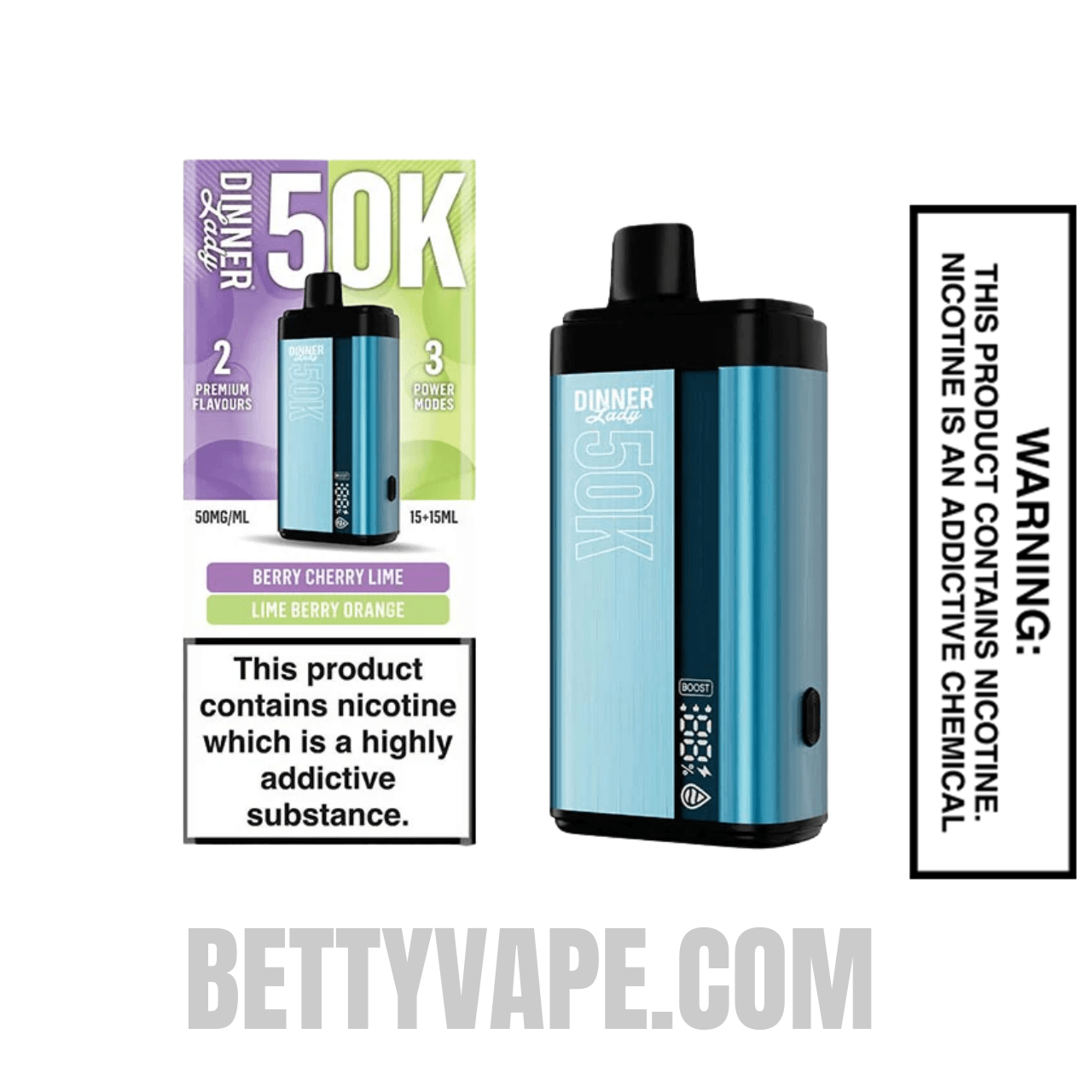 Berry Cherry Lime x Lime Berry Orange Dinner Lady 50K Disposable Vape Specifications