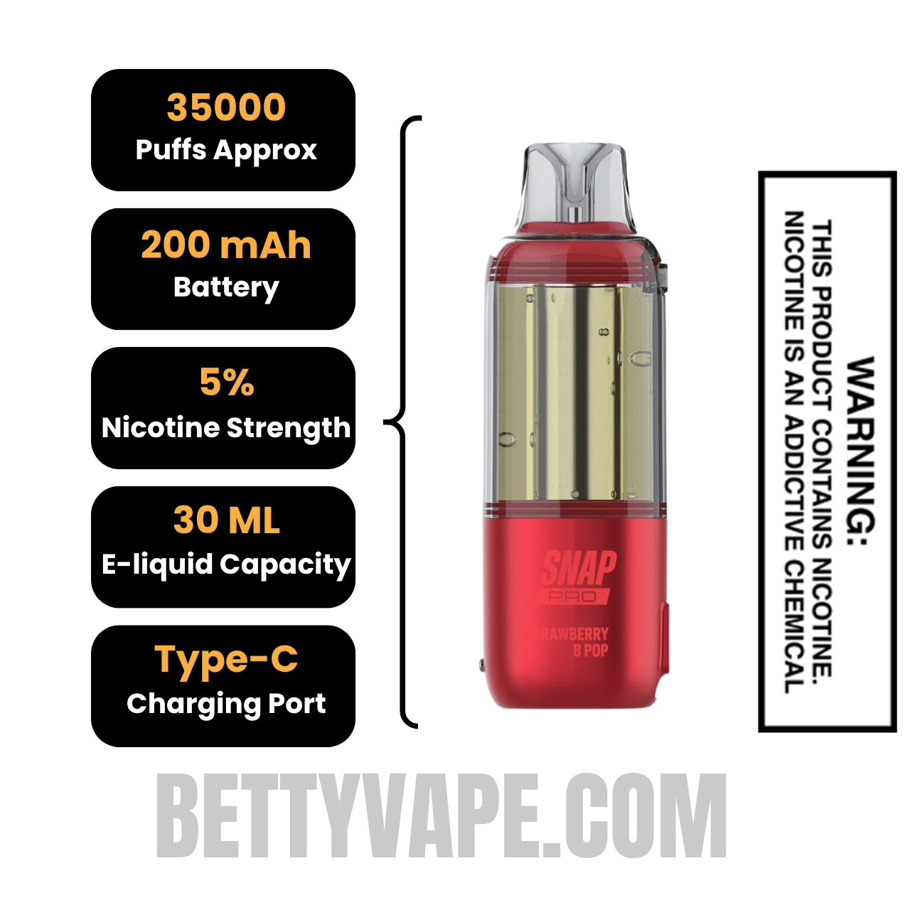 Strawberry B Pop Dinner Lady Snap Pro Intense 35K Pre-filled Replacement Pod Specification