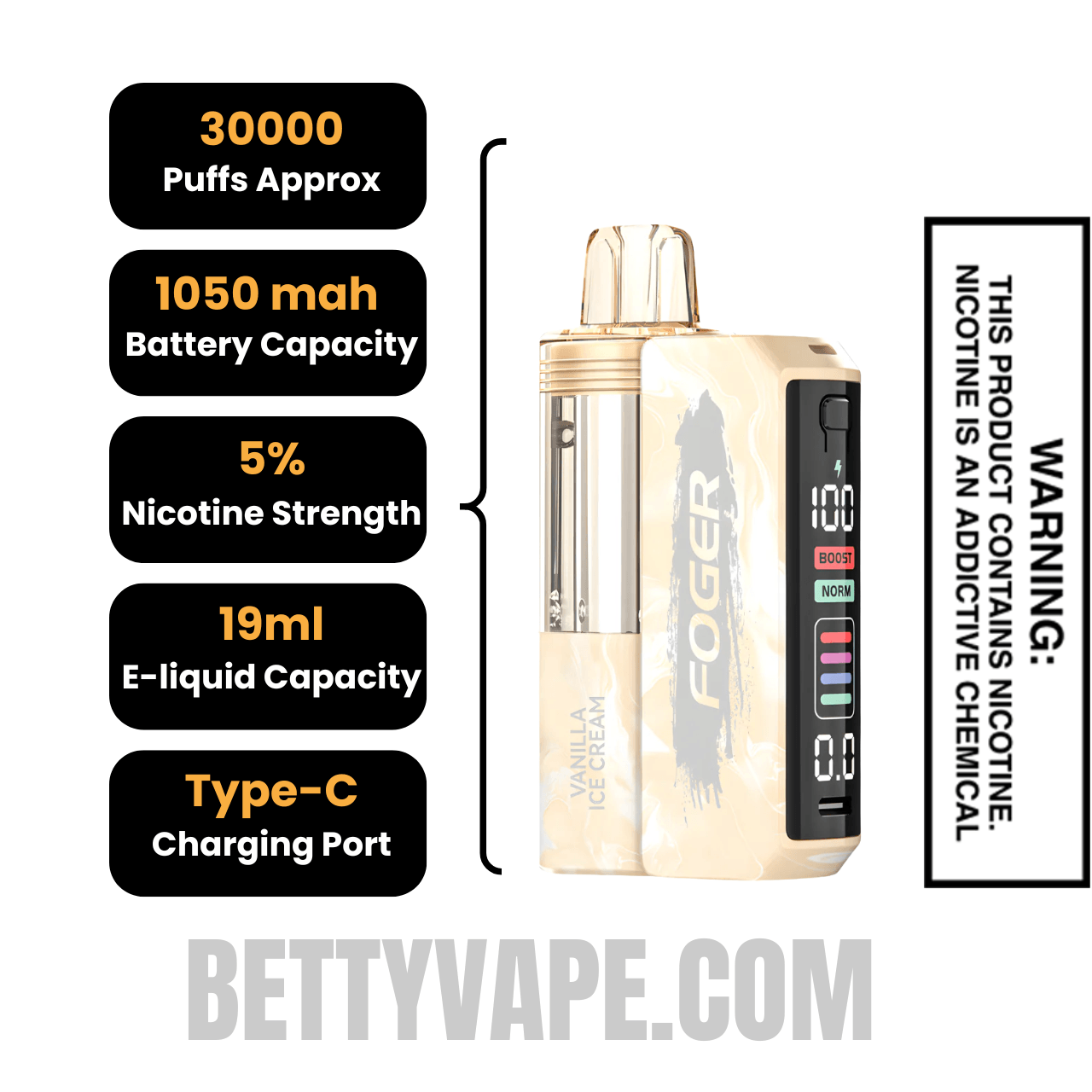 Vanilla Ice Cream Foger Switch Pro 30K Disposable Vape Kit Specifications