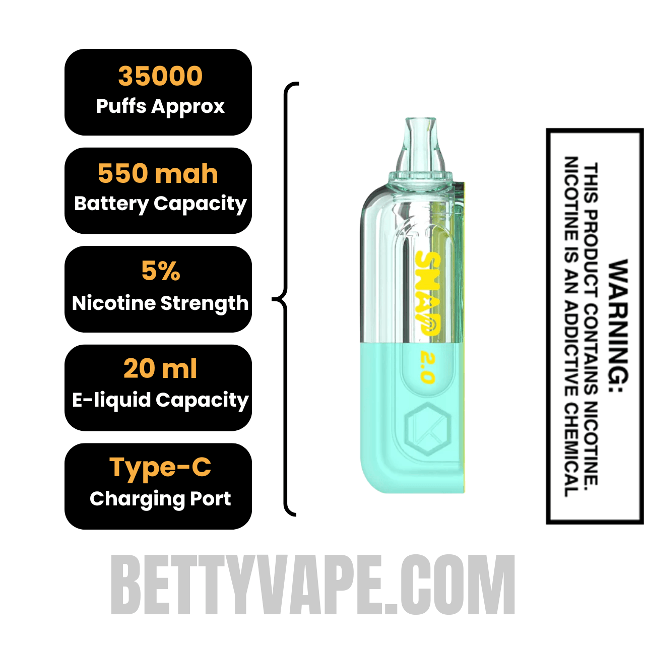 Lemon Headz Kado Bar Snap 2.0 35K Disposable Vape Pod Specification