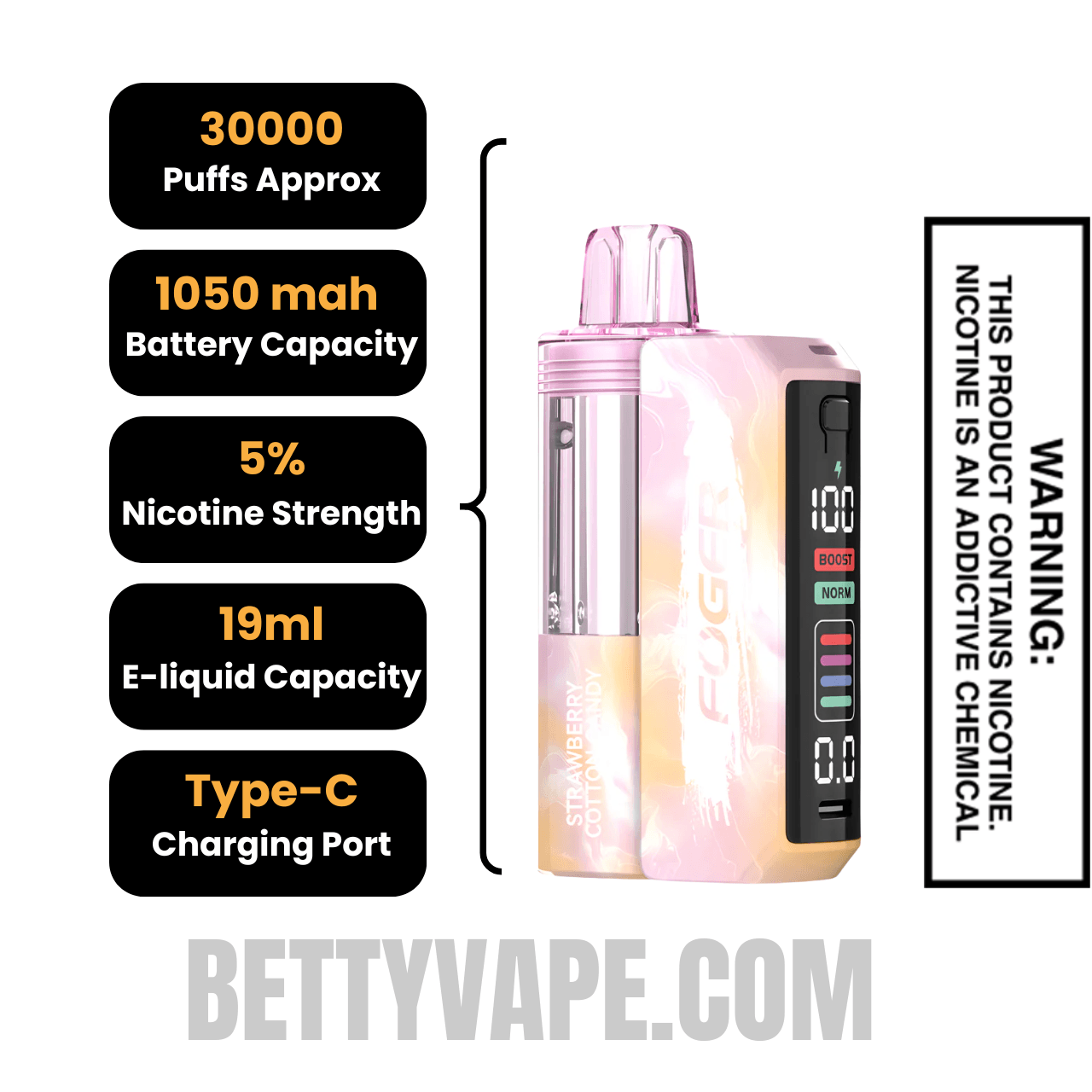 Strawberry Cotton Candy Foger Switch Pro 30K Disposable Vape Kit Specifications