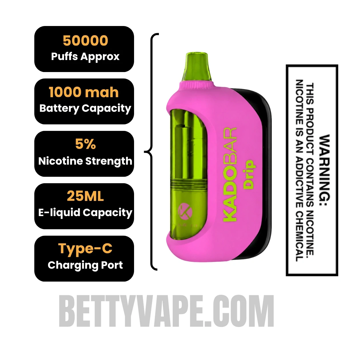 Sour Raspberry Blackcurrant Kado Bar Drip 50K Disposable Vape Specifications