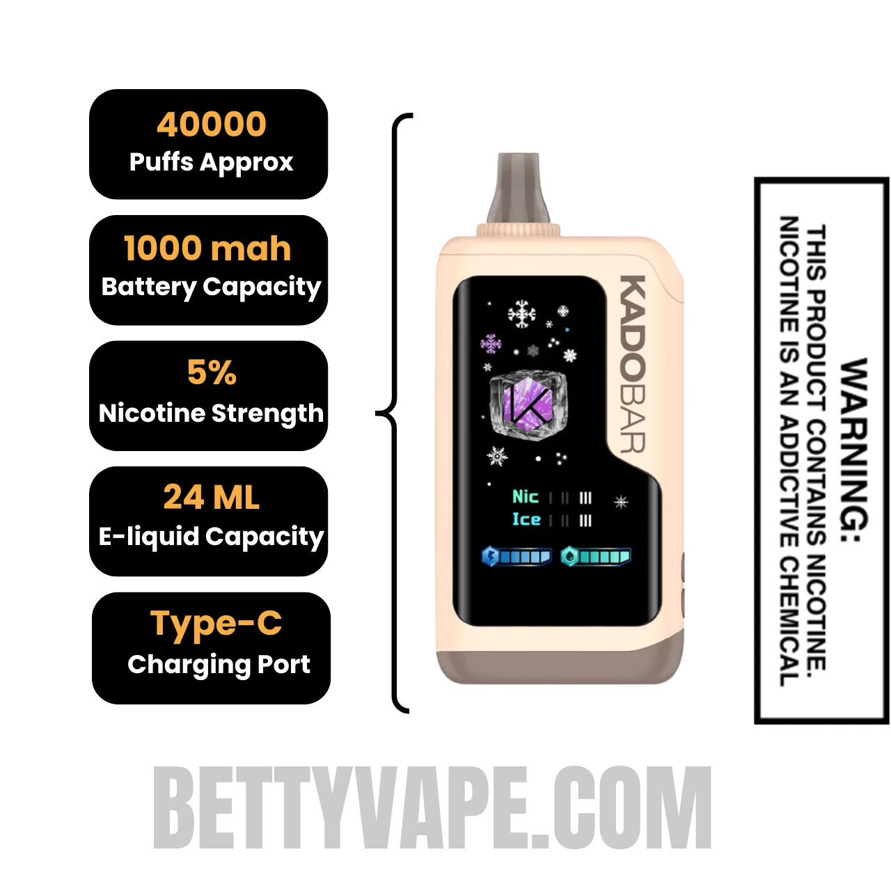 Tiramisu Kado Bar NI40000 Ice-Nic Control Disposable Vape Specification