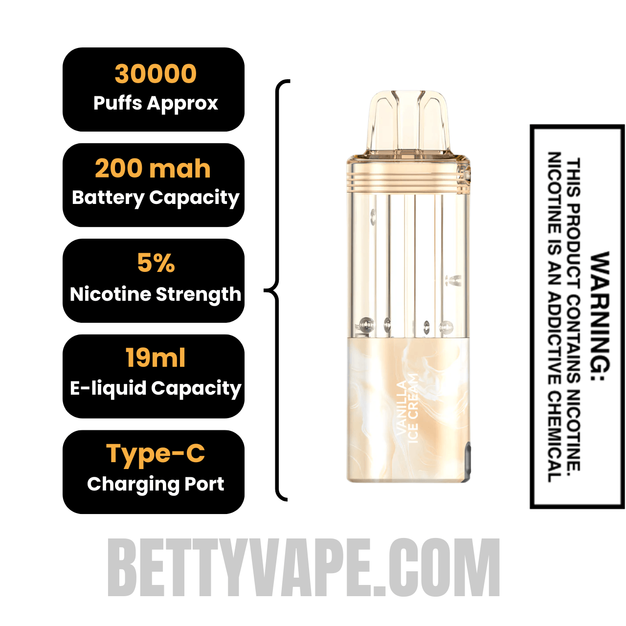 Vanilla Ice Cream Foger Switch Pro 30K Disposable Vape Pod Specifications
