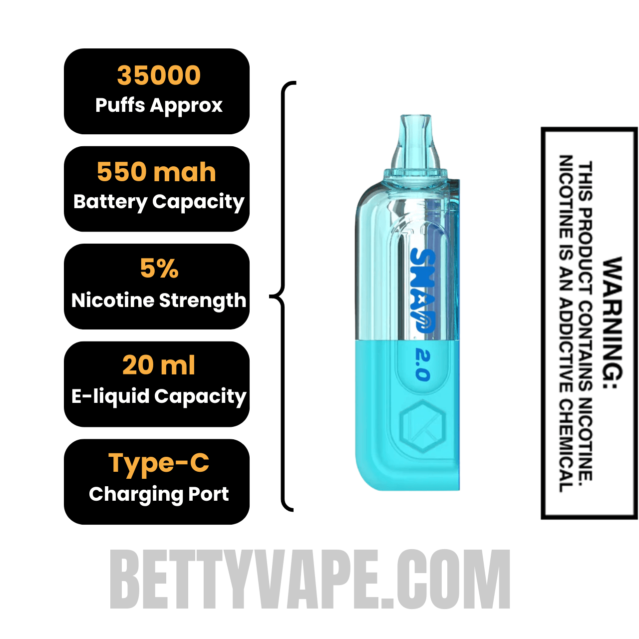 Frozen Blueberry Kado Bar Snap 2.0 35K Disposable Vape Pod Specification