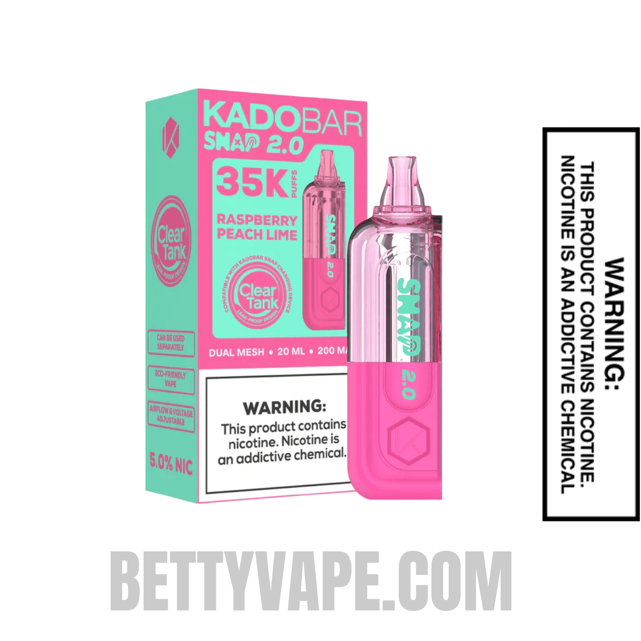Raspberry Peach Lime Kado Bar Snap 2.0 35K Disposable Vape Pod With Package Box
