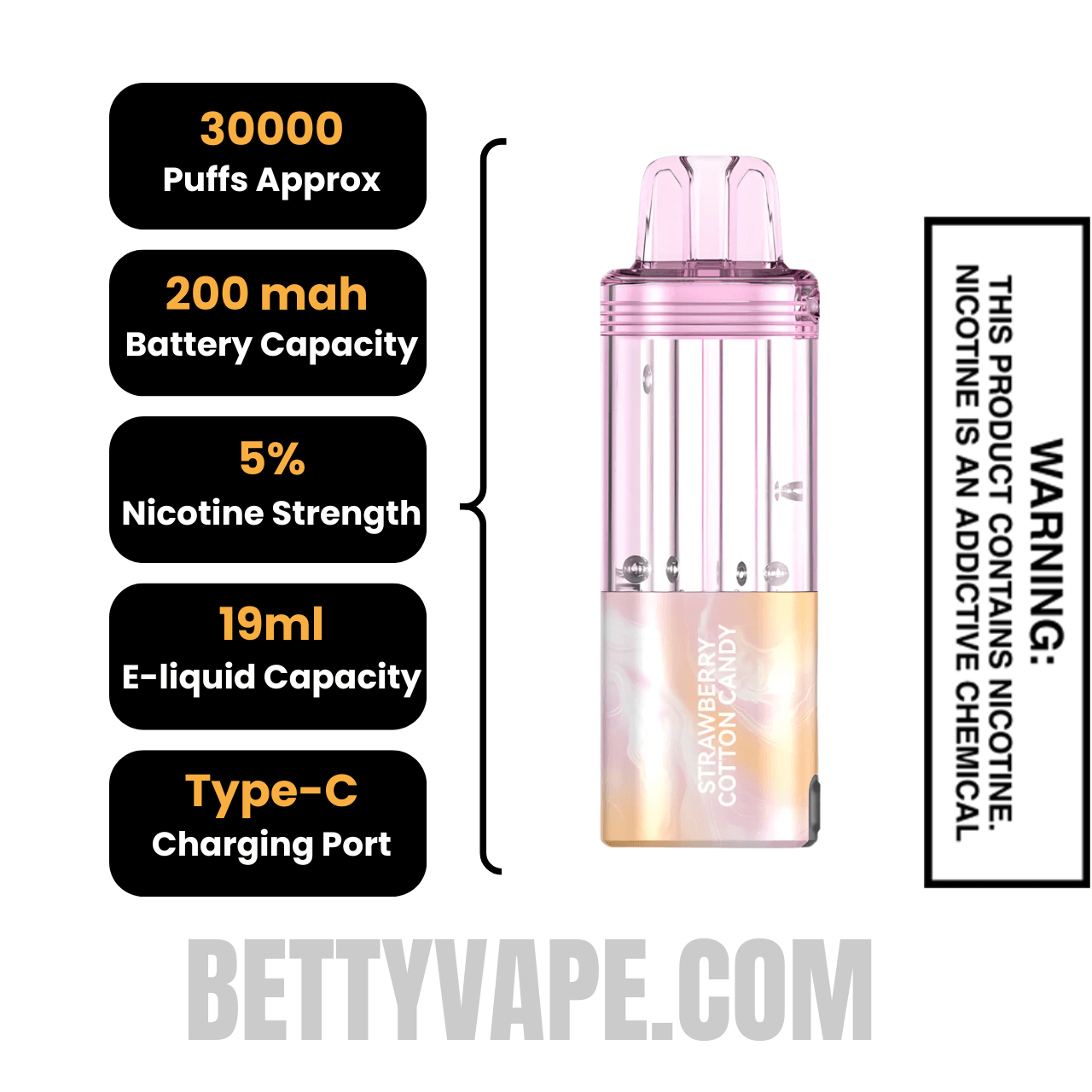 Strawberry Cotton Candy Foger Switch Pro 30K Disposable Vape Pod Specifications