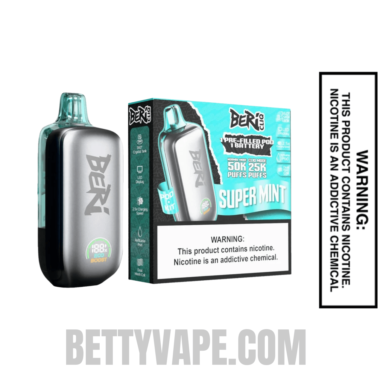 Super Mint Beri Cliq 50K Disposable Vape Kit With Package Box