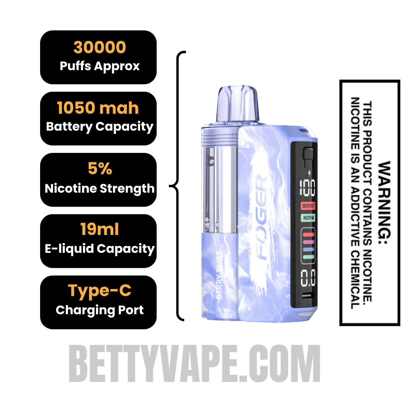 Berry Bliss Foger Switch Pro 30K Disposable Vape Kit Specifications