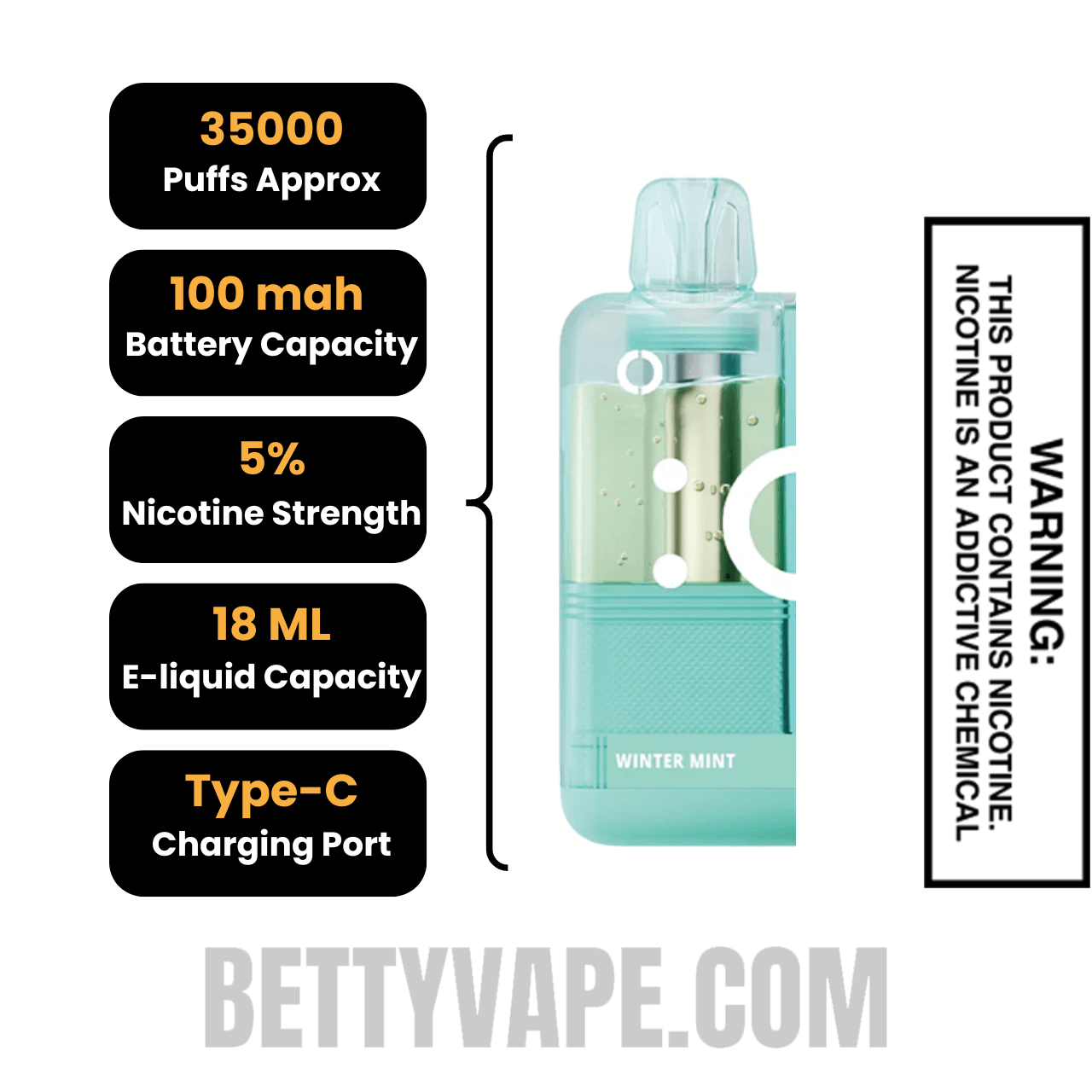 Winter Mint Off Stamp X Crystal Cube 35K Disposable Vape Pod Specifications
