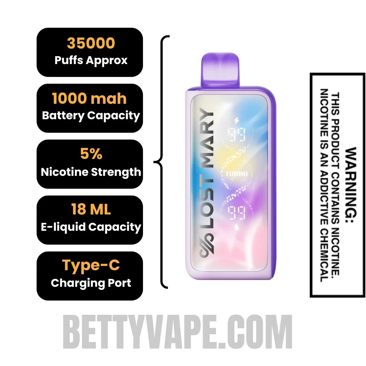 Berry Burst Lost Mary MT35000 Disposable Vape Specifications