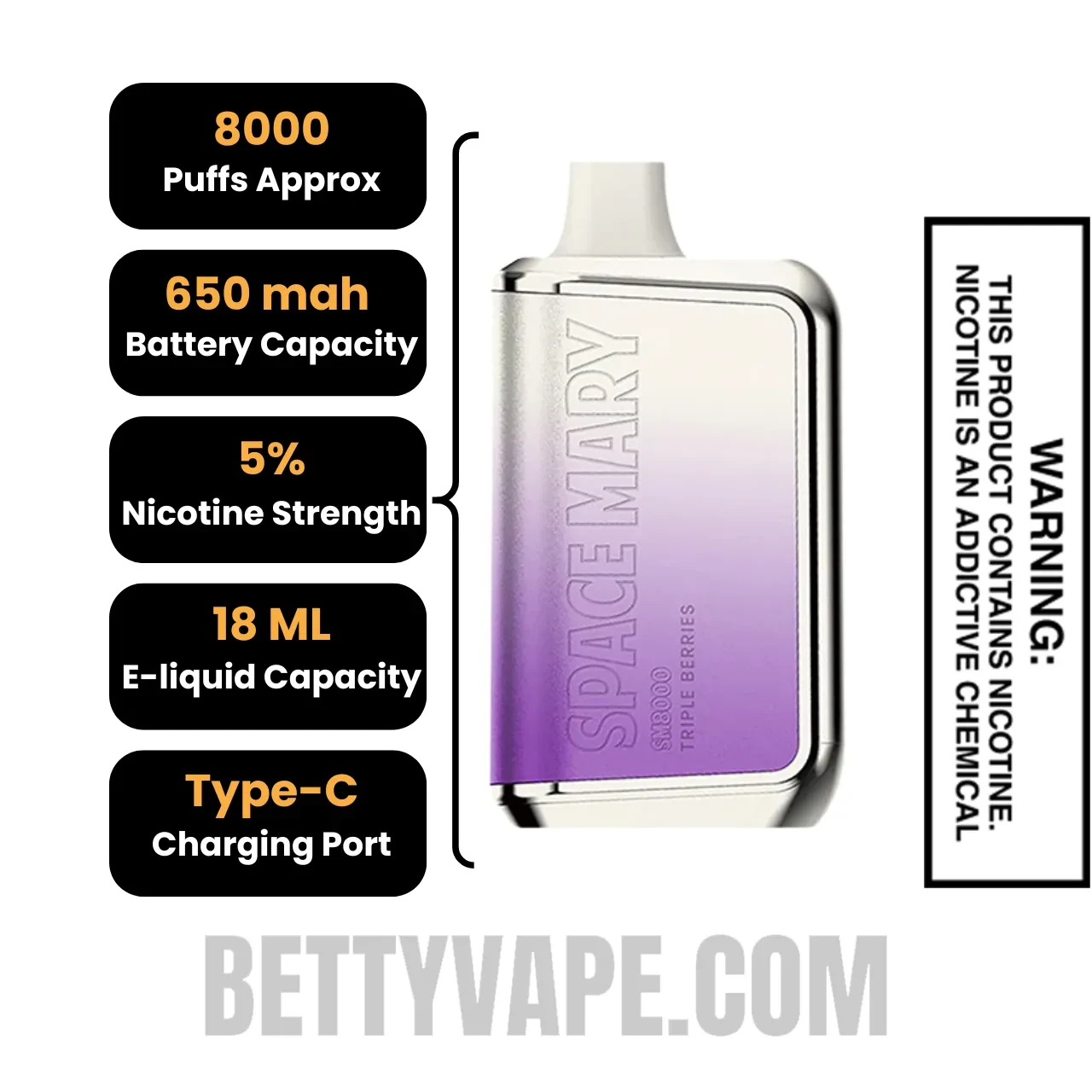 Triple Berries Space Mary SM8000 Disposable Vape Specifications