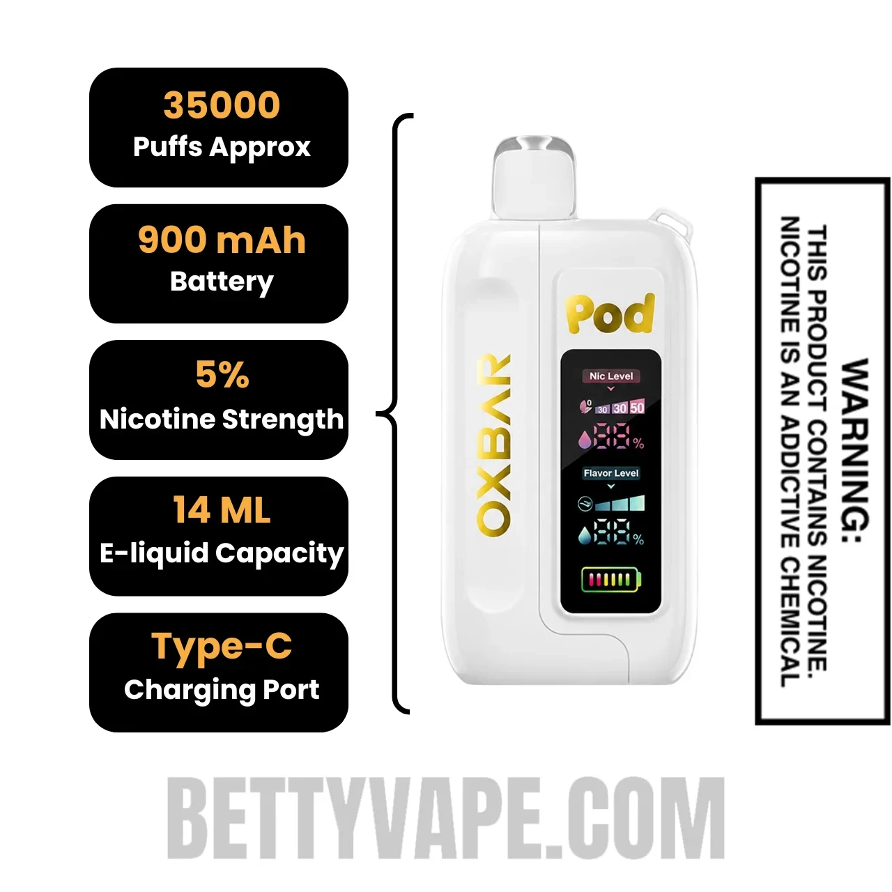 Jewel Tobacco OXBAR X Pod Juice Nic-Switch 35K Disposable Vape Specifications