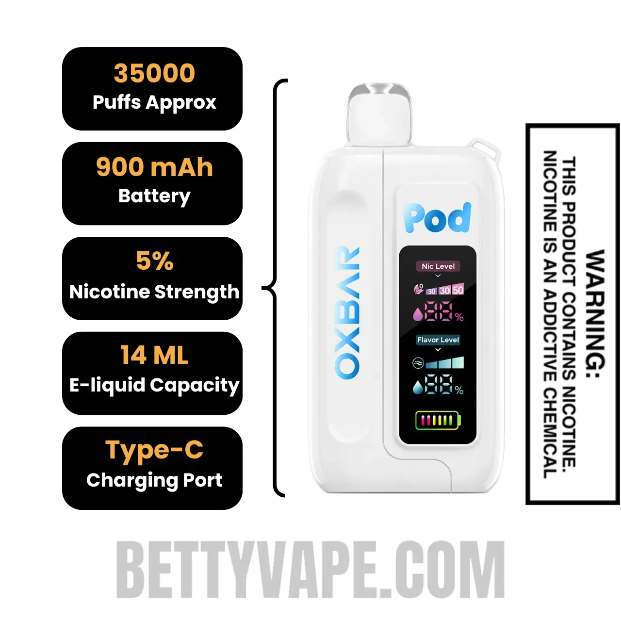Blue Razz Lolly OXBAR X Pod Juice Nic-Switch 35K Disposable Vape Specifications