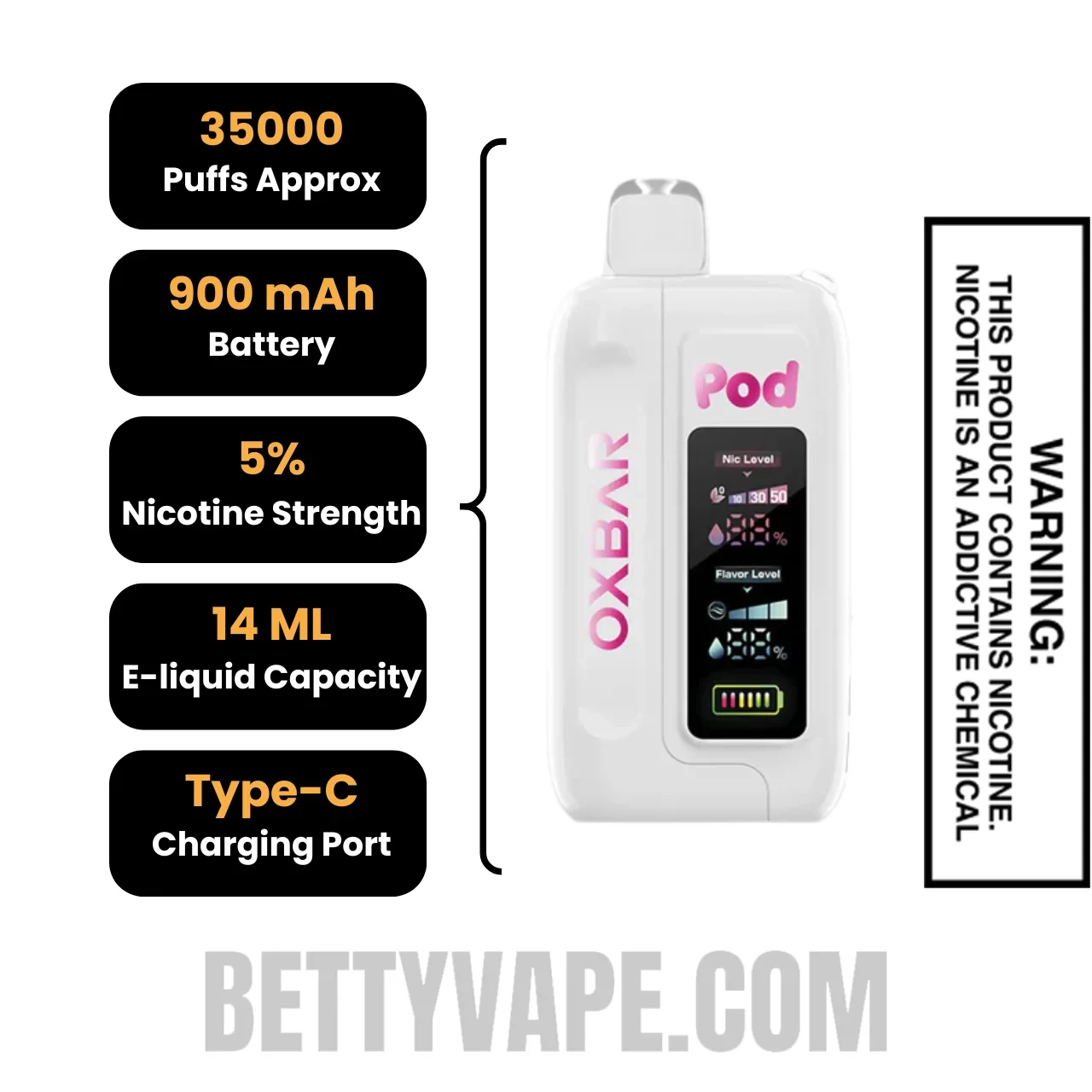 Strawberry Watermelon Dragon Fruit OXBAR X Pod Juice Nic-Switch 35K Disposable Vape Specifications