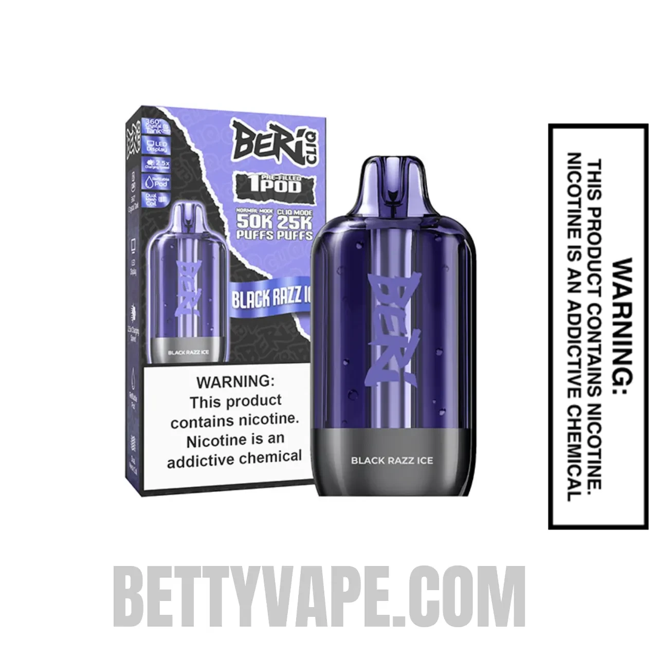 Black Razz Ice Beri Cliq 50K Disposable Vape Pod With Package Box