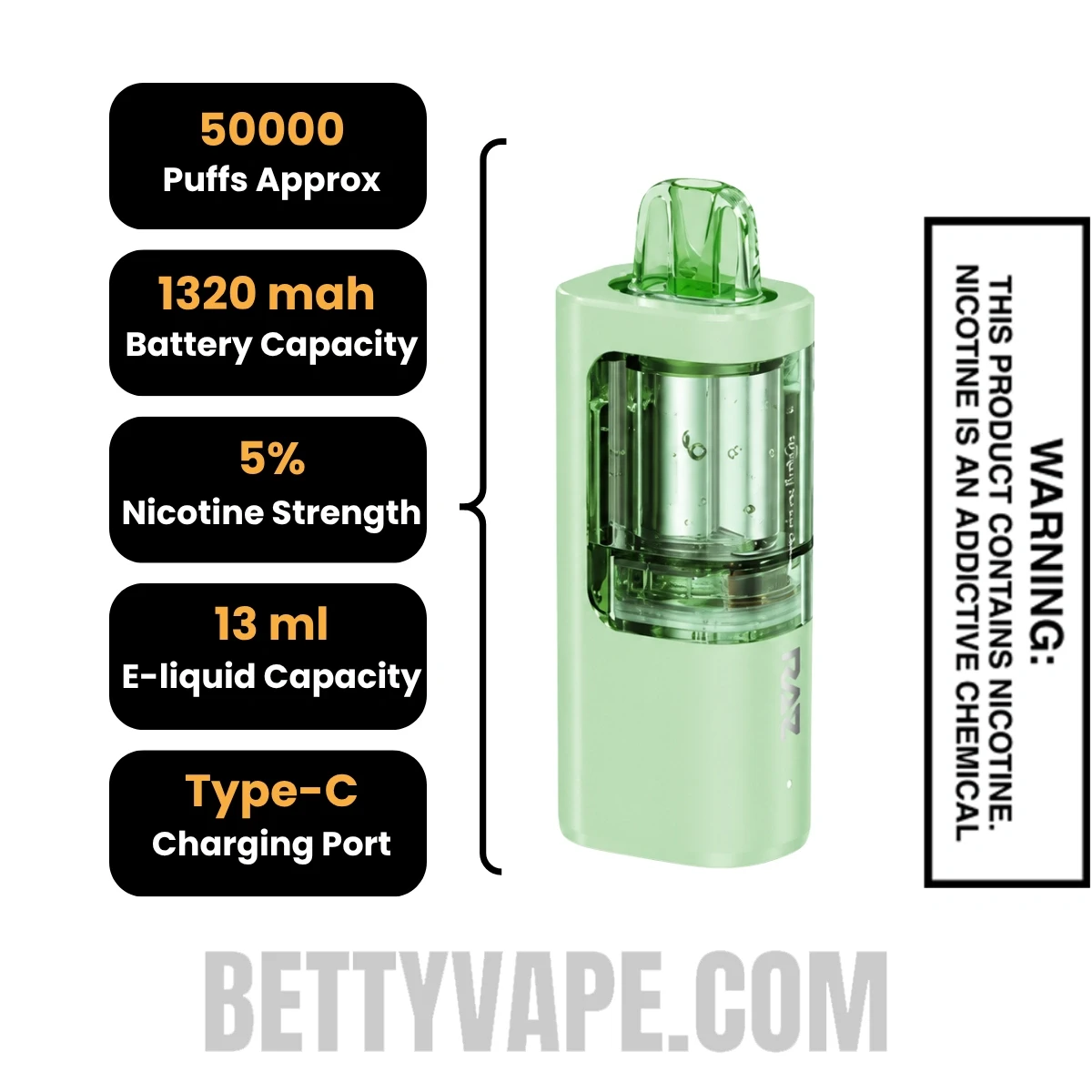 Dragon Strawnana RAZ VUE 50K Disposable Vape Pod Specifications