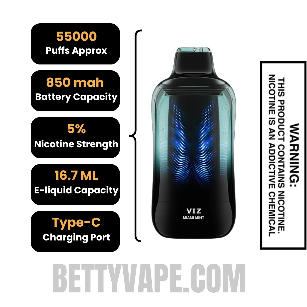 Miami Mint Lost Mary VIZ 55K Disposable Vape Specifications