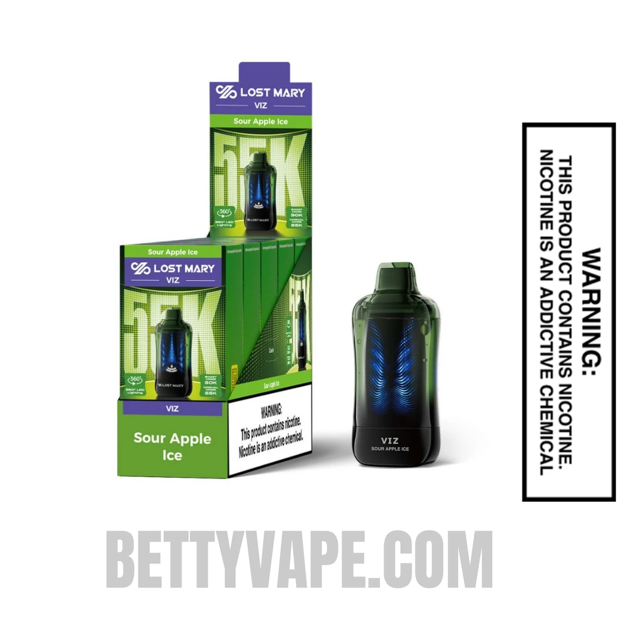 Sour Apple Ice Lost Mary VIZ 55K Disposable Vape With Bundle Pack