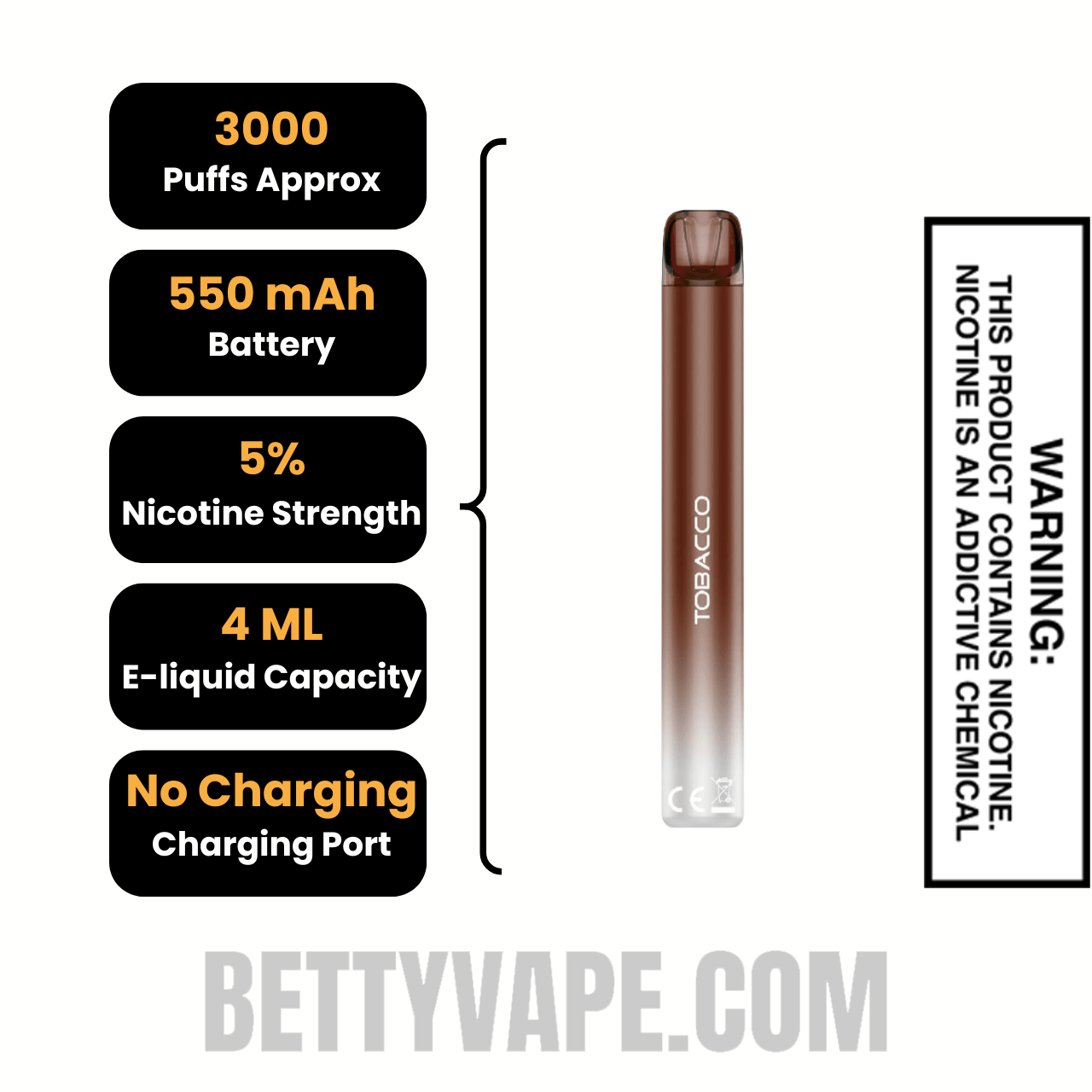 Tobacco Beri Cliq 50K Disposable Vape Pod Specifications