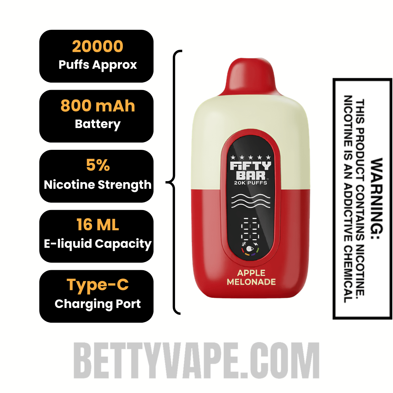 Apple Melonade Hidden Hills X Fifty Bar 20k Disposable Vape Specifications