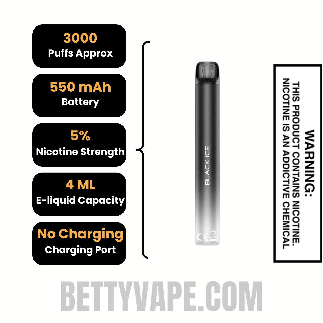 Black Ice Voom Mesh 3000 Puffs Disposable Vape Specifications
